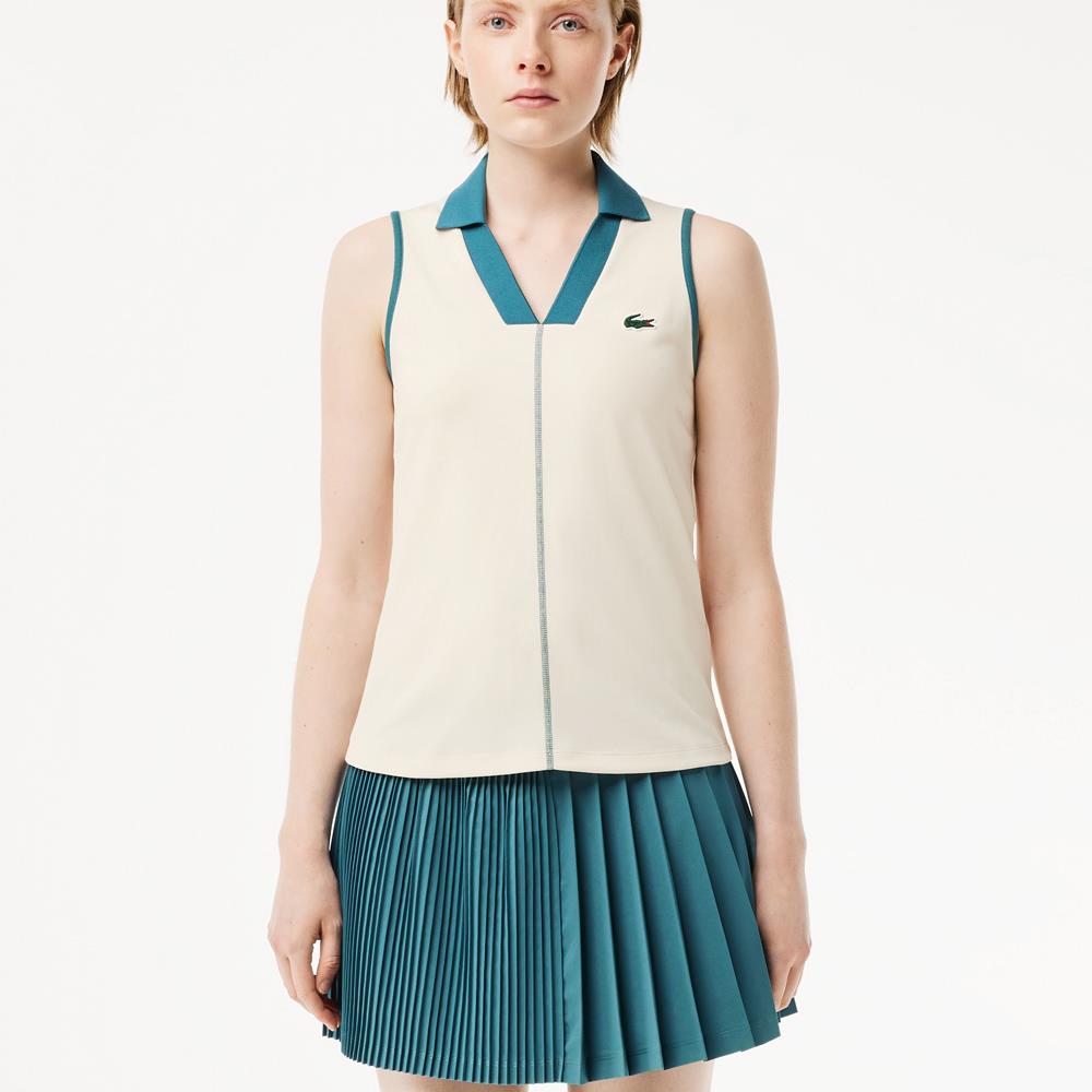 Lacoste Women's Ultra Dry Sleeveless Polo - Cream White/Hydro