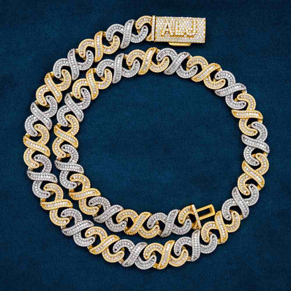 CUSTOM CLASP 20MM Baguette Moissanite Infinity Link Chain 14K Gold、mySite、hinf8tx79