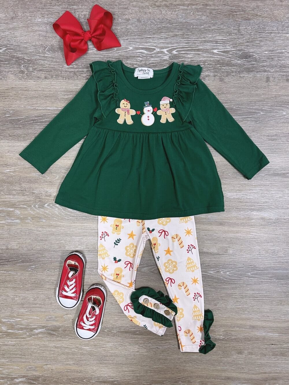 Christmas Cookie Green Tunic Top and Leggings Girls Outfit、mySite、camillekostekn