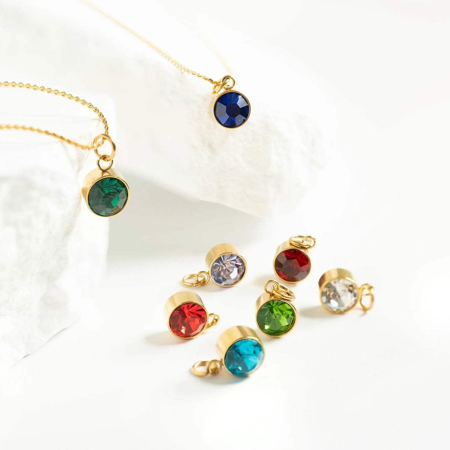 18K Gold PVD Stainless Steel Round Birthstone Charm 8mm / PDL0265、mySite、dreamappss