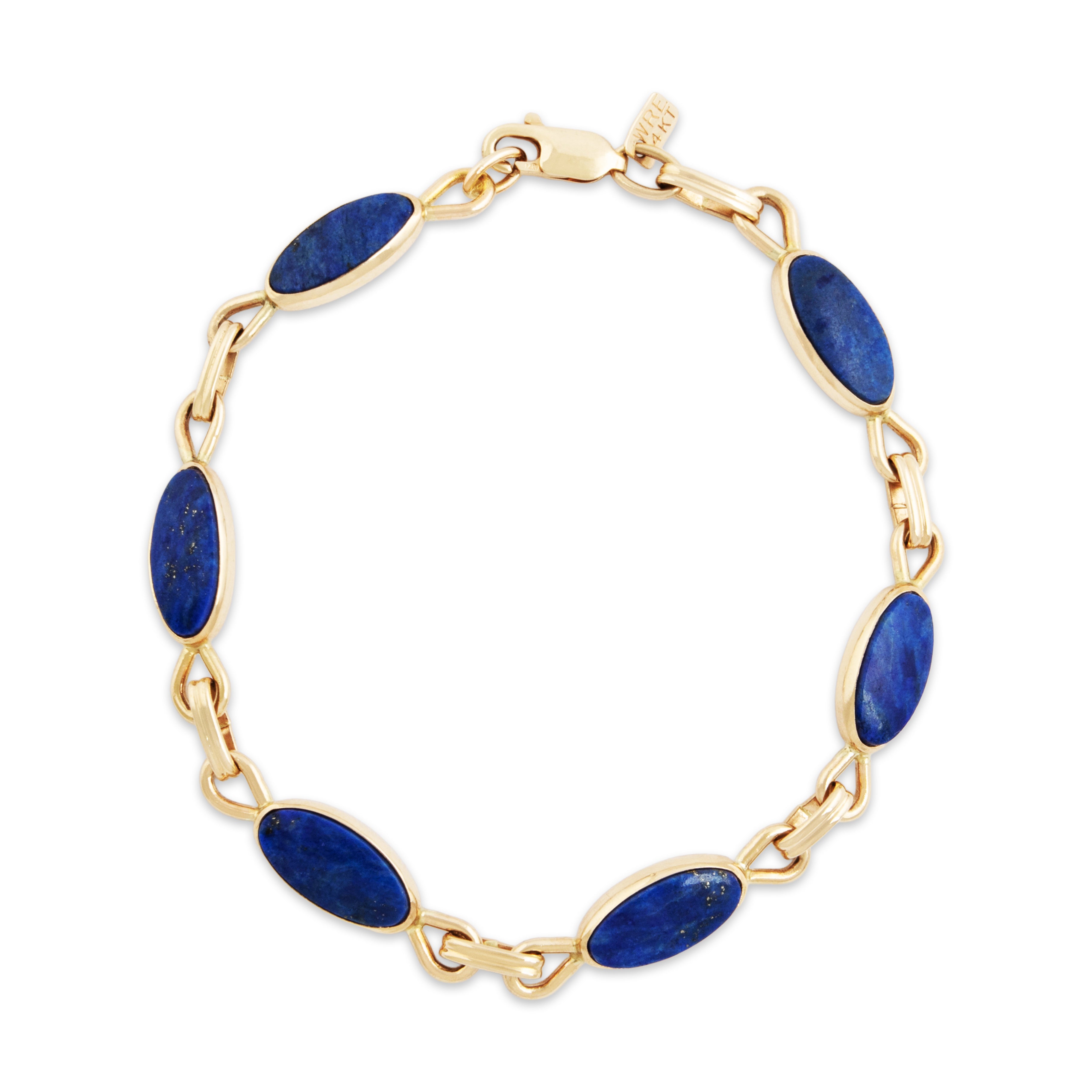 Vintage 14k Yellow Gold Lapis Lazuli Lovely Royal Blue Link Bracelet 6.75、mySite、hinf8tx79