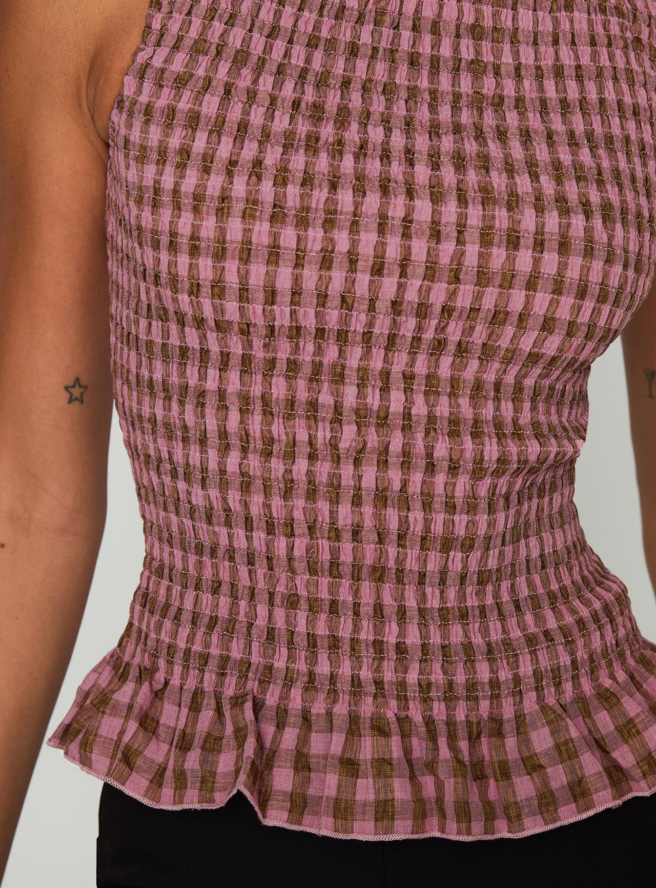 Chauntelle Ruched Top Pink Check、mySite、solidvoid