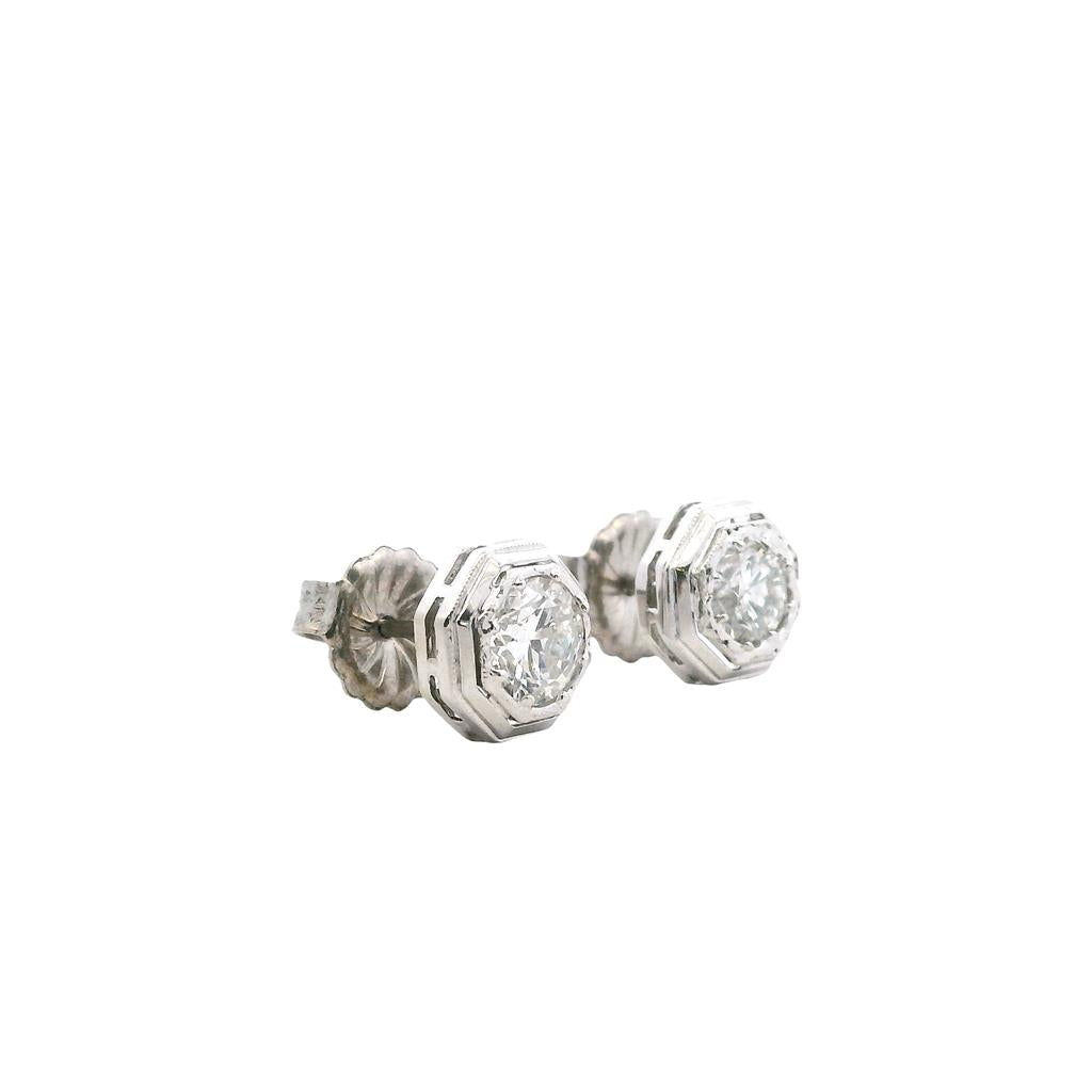  Estate 14K White Gold 1ctw Diamond Art Deco Stud Earrings
