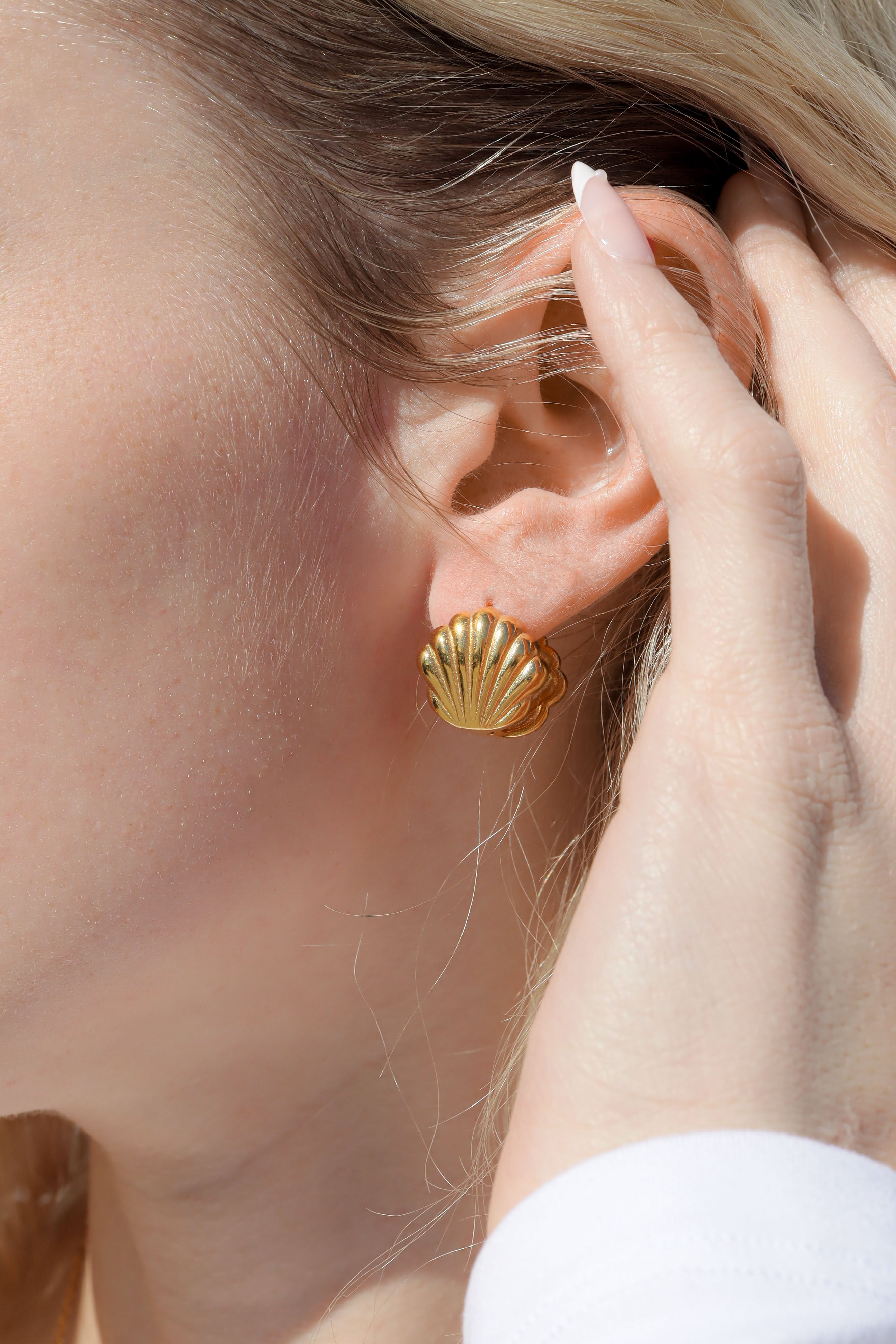 18K Gold PVD Stainless Steel Shell Huggies Earrings / ERJ0066、mySite、dreamappss