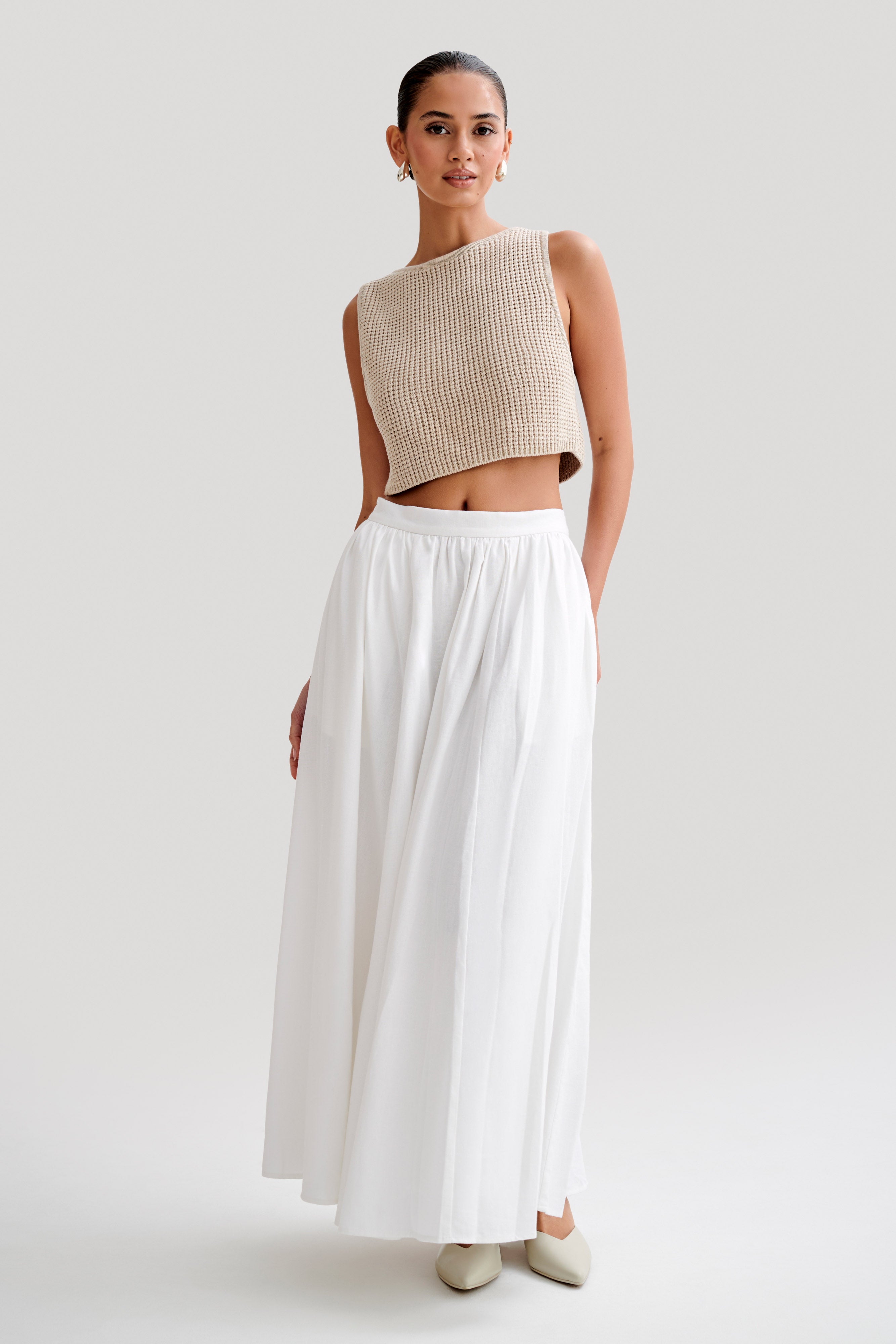 Clarence Linen A-Line Maxi Skirt - White、mySite、solidvoid
