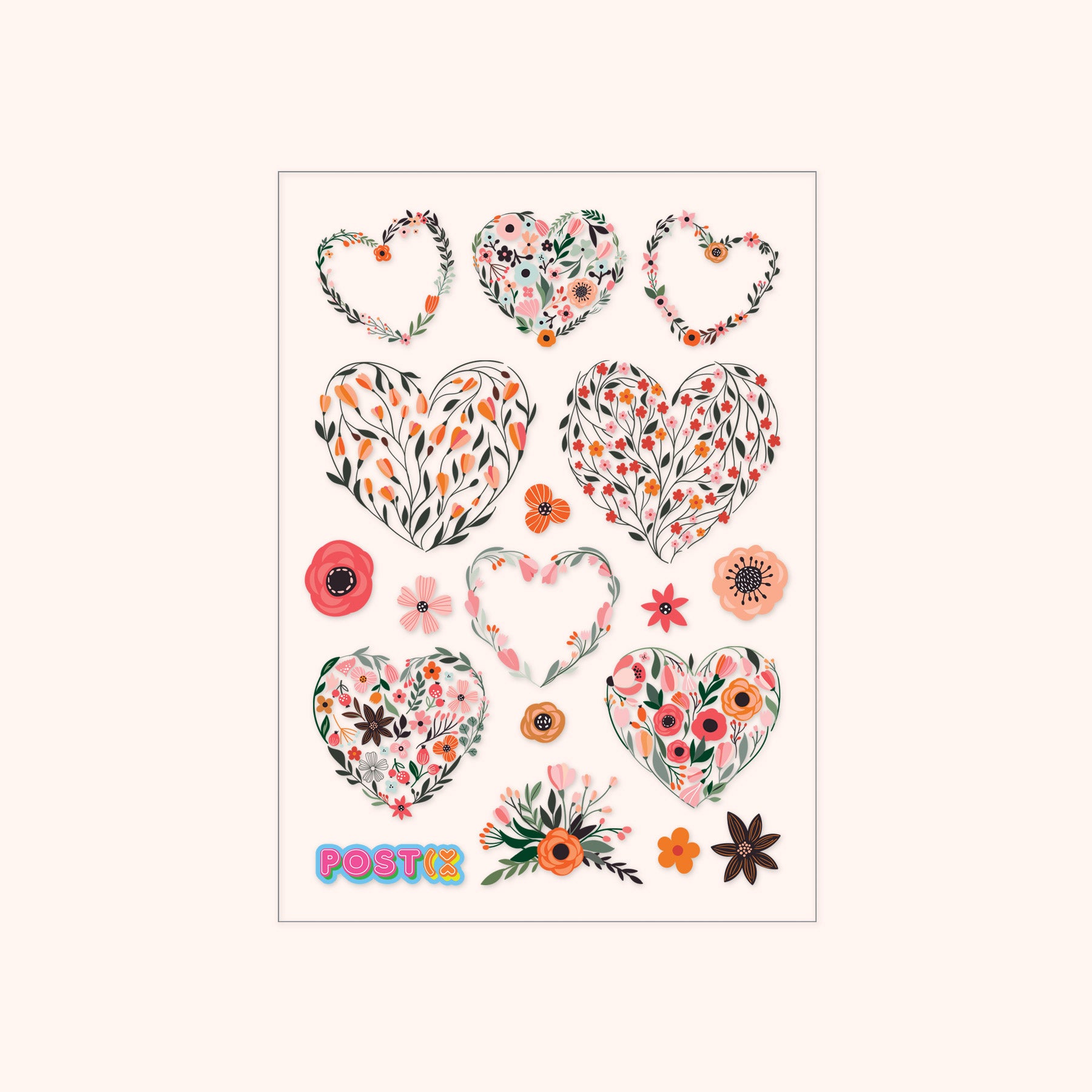  Floral Hearts Transparent Sticker Sheet、mySite、ghnorth