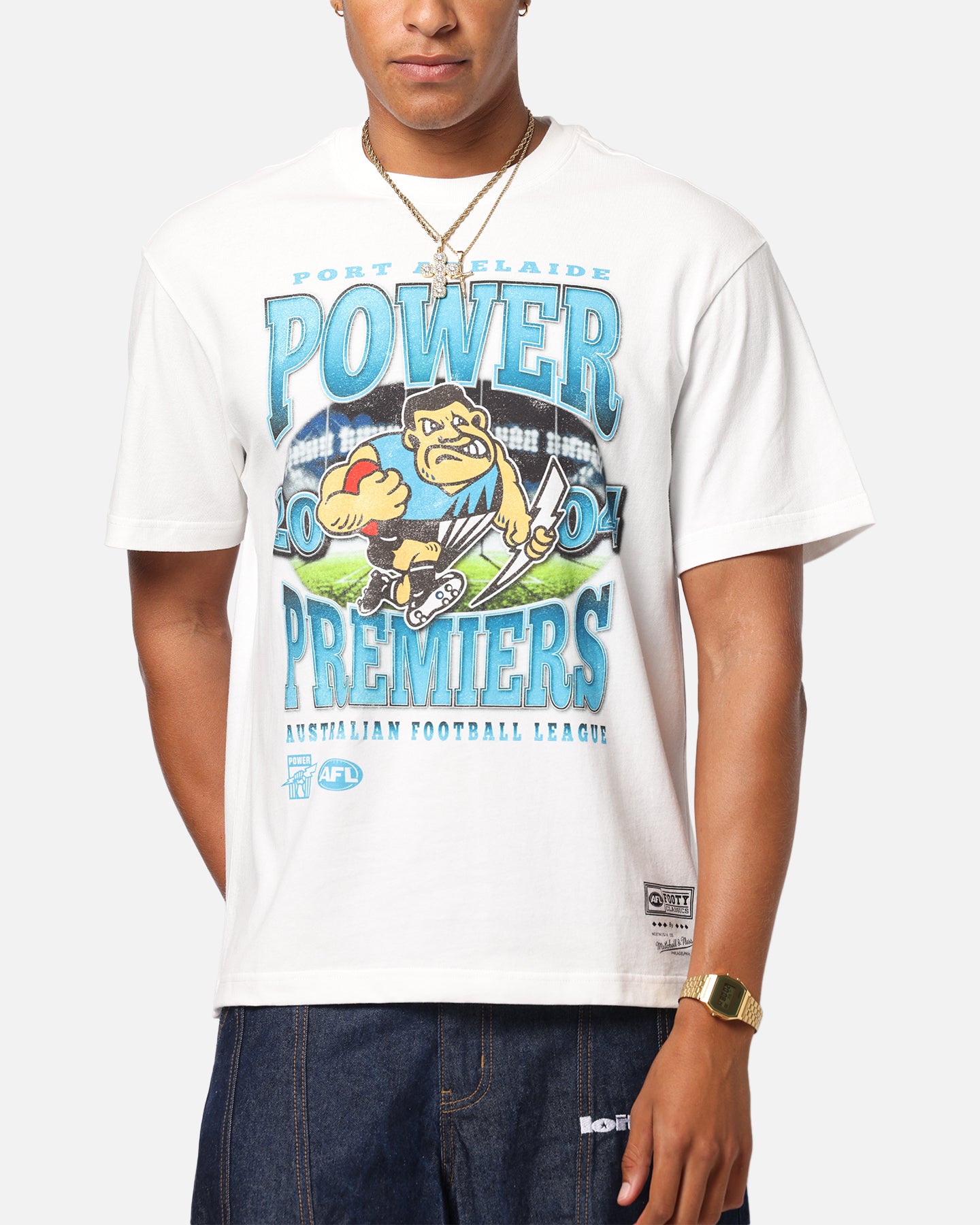 Mitchell & Ness Port Adelaide Power Mascot T-Shirt Vintage White、mySite、zt4zffjzw