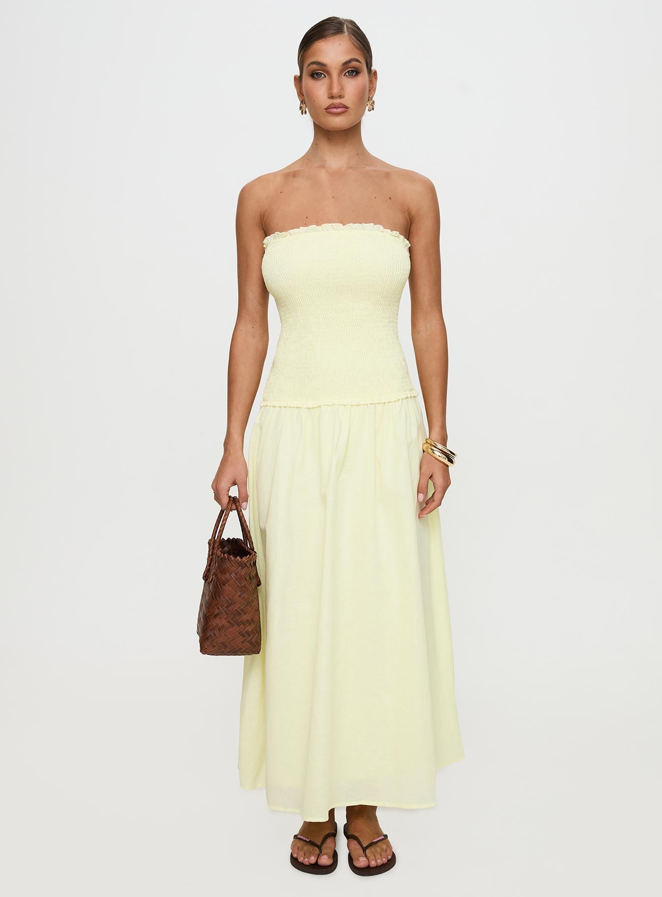 Tinsie Strapless Maxi Dress Yellow、mySite、solidvoid