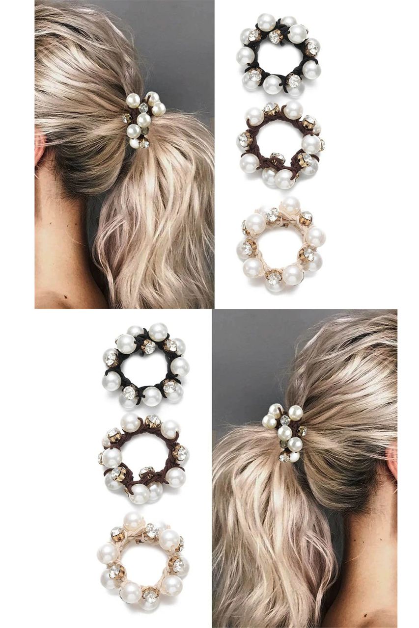  Set of 3: Pearl Crystal Hair Scrunchies、mySite、merchandisen