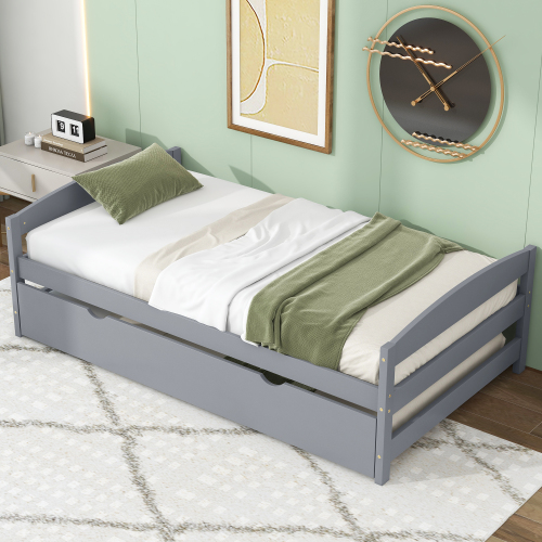 Twin size platform bed, with two drawers, gray、、casual