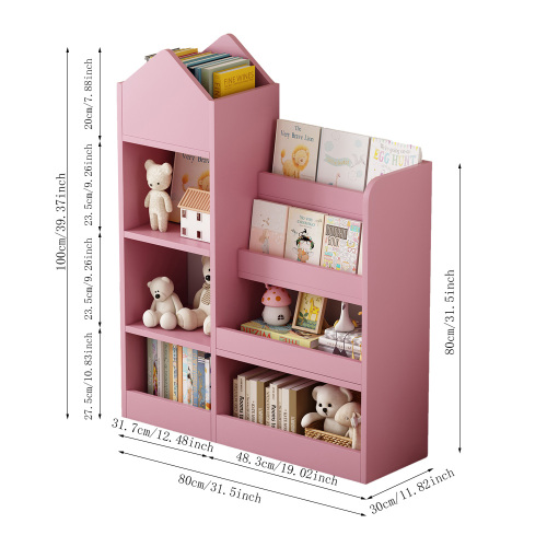 Pink Kids Wooden Bookshelf Toy Storage Organizer with Bookcase, Kid's Bin Storage Unit with 6 Compartments 2 Baskets Bins Toys Box Organizer, Children Multi Shelf Cubby for Books, Toys Shelf、、casual