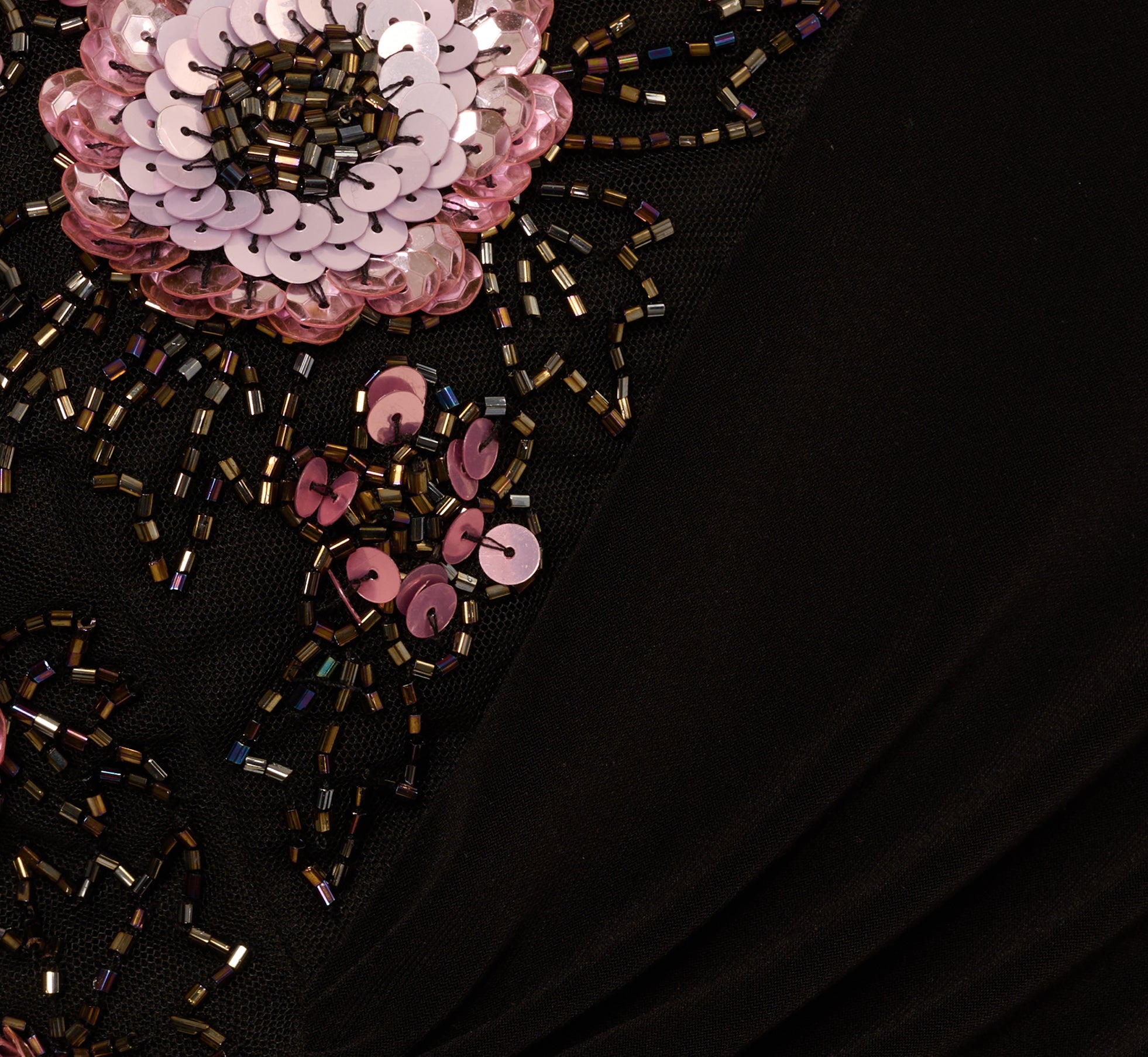 Sleeveless Asymmetrical Floral Beaded Jersey Gown In Black Multi、mySite、solidvoid