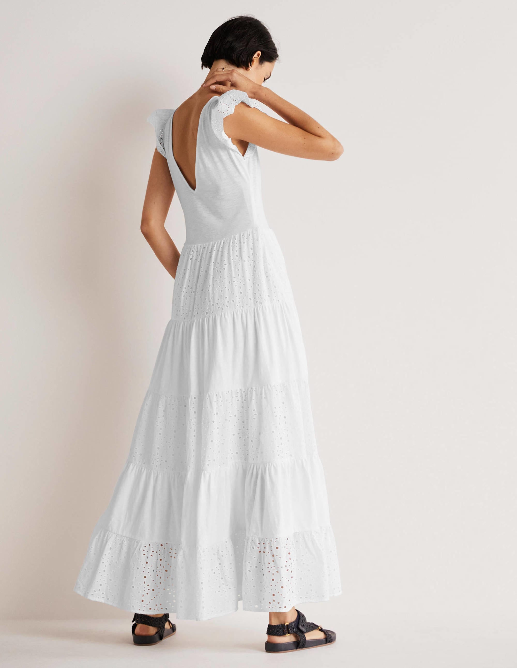  Broderie Mix Jersey Maxi Dress-White、mySite、ashleygrahame