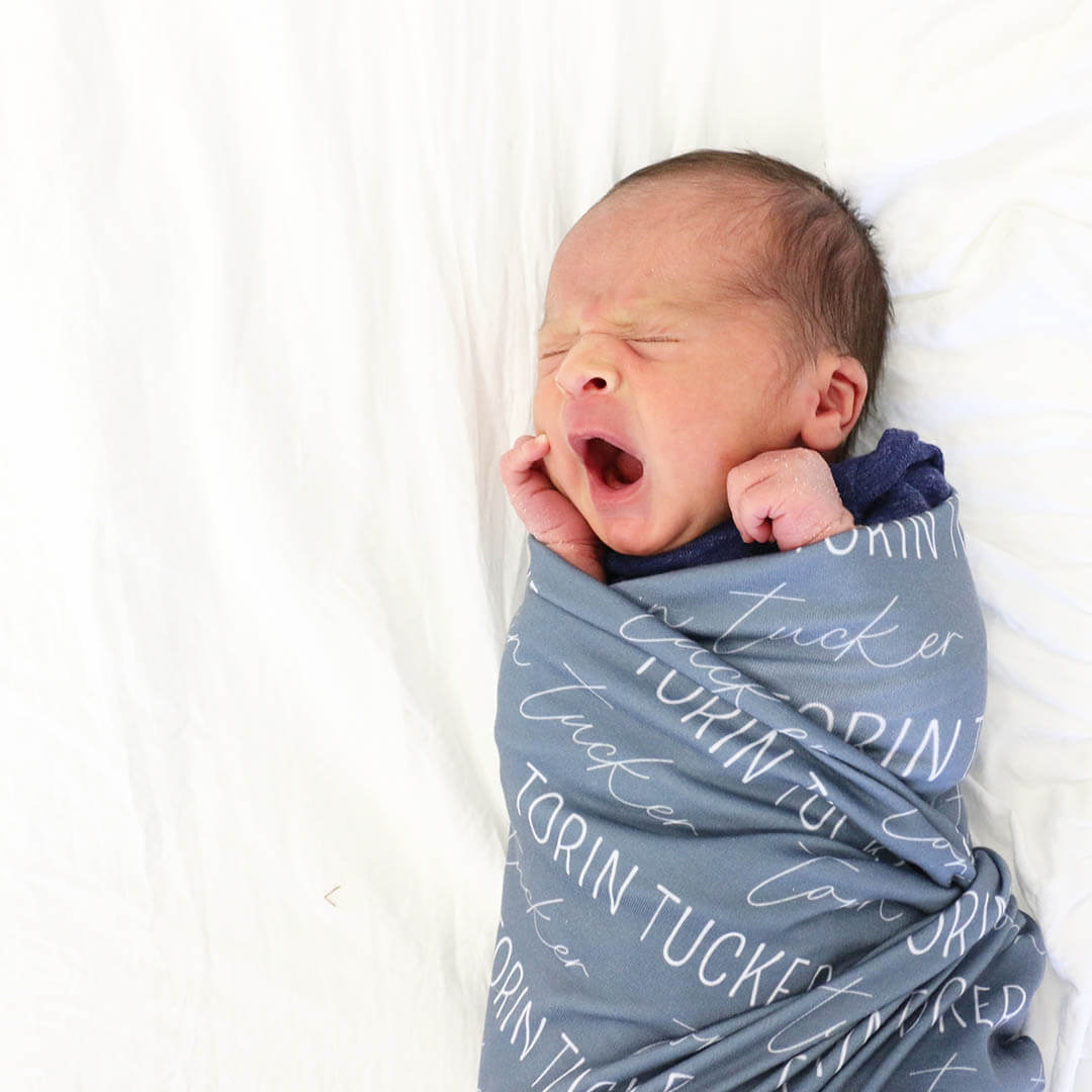  Personalized Dusty Blue Baby Name Swaddle Blanket - Block & Script、mySite、layawaytickets