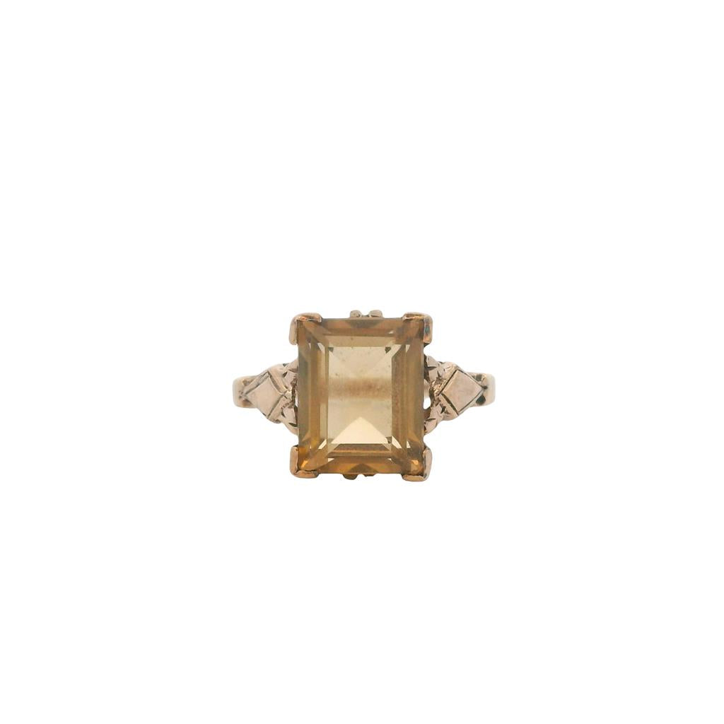 Estate 10K Yellow Gold 2.84ctw Vintage Emerald Cut Citrine Ring、mySite、botmansion