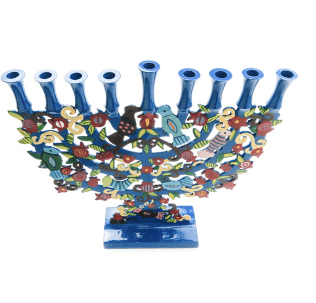 Hand-Painted Pomegranates + Birds Menorah by Yair Emanuel、mySite、topwebapps