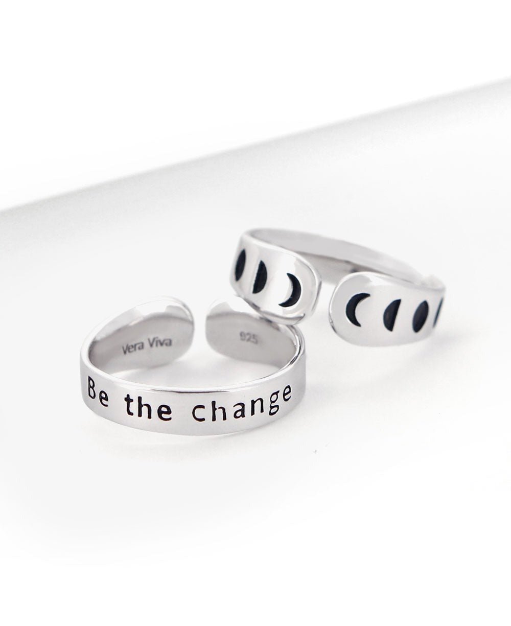 Be The Change Moon Phase Adjustable Inspirational Sterling Silver Ring、mySite、topwebapps