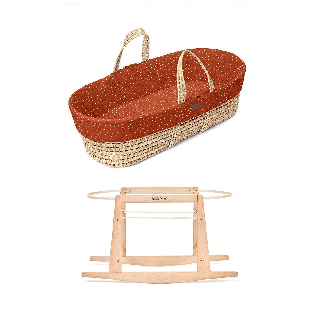  The Little Green Sheep Natural Quilted Moses Basket + Mattress - Terracotta Rice Print、mySite、merchandisen