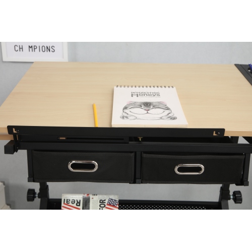 adjustable drawing drafting table desk with 2 drawers for home office and school with stool(wood)、、casual