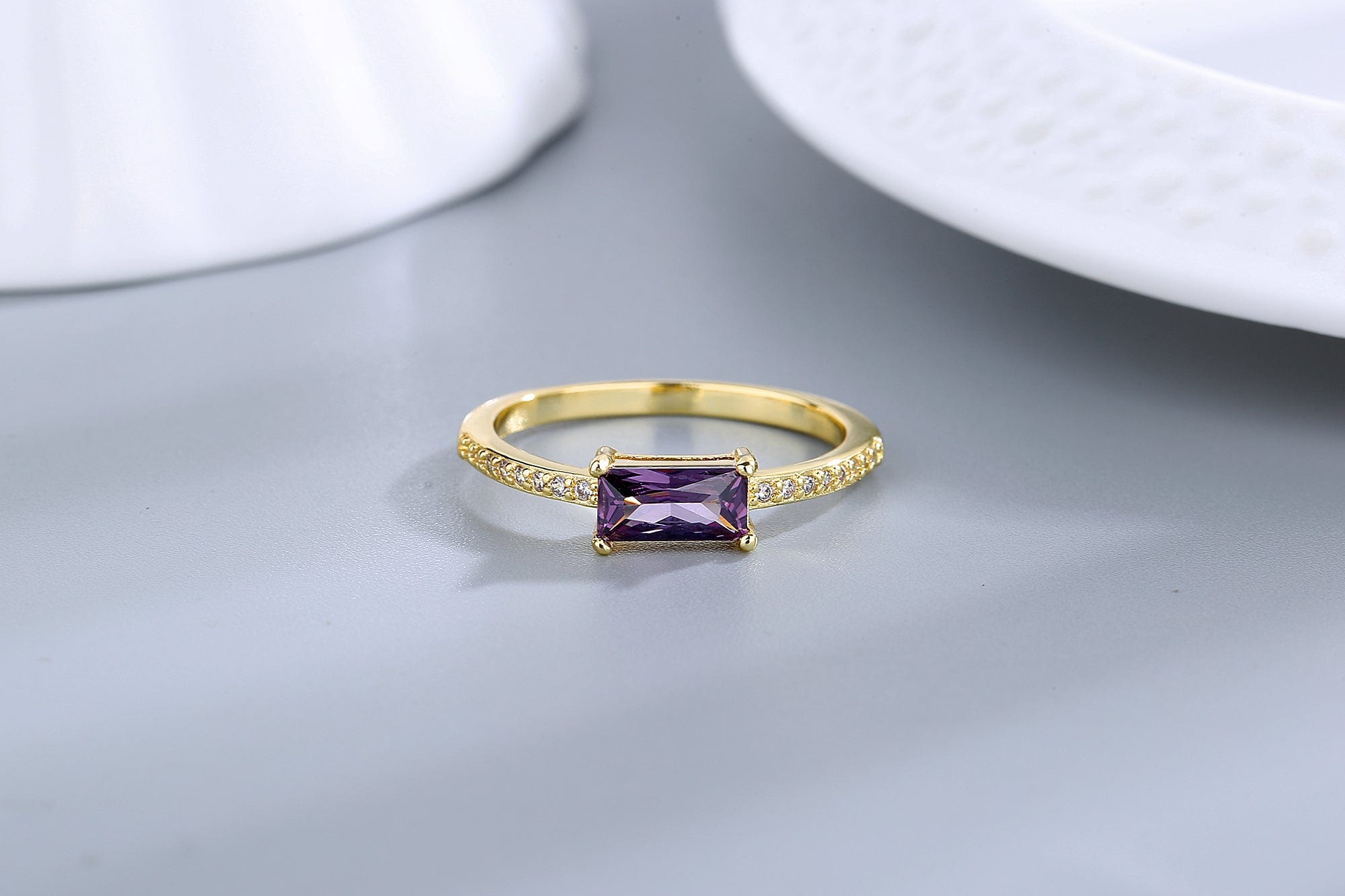 Rectangular Purple CZ Ring, Delicate and Feminine Sterling Silver、mySite、g9winljtr