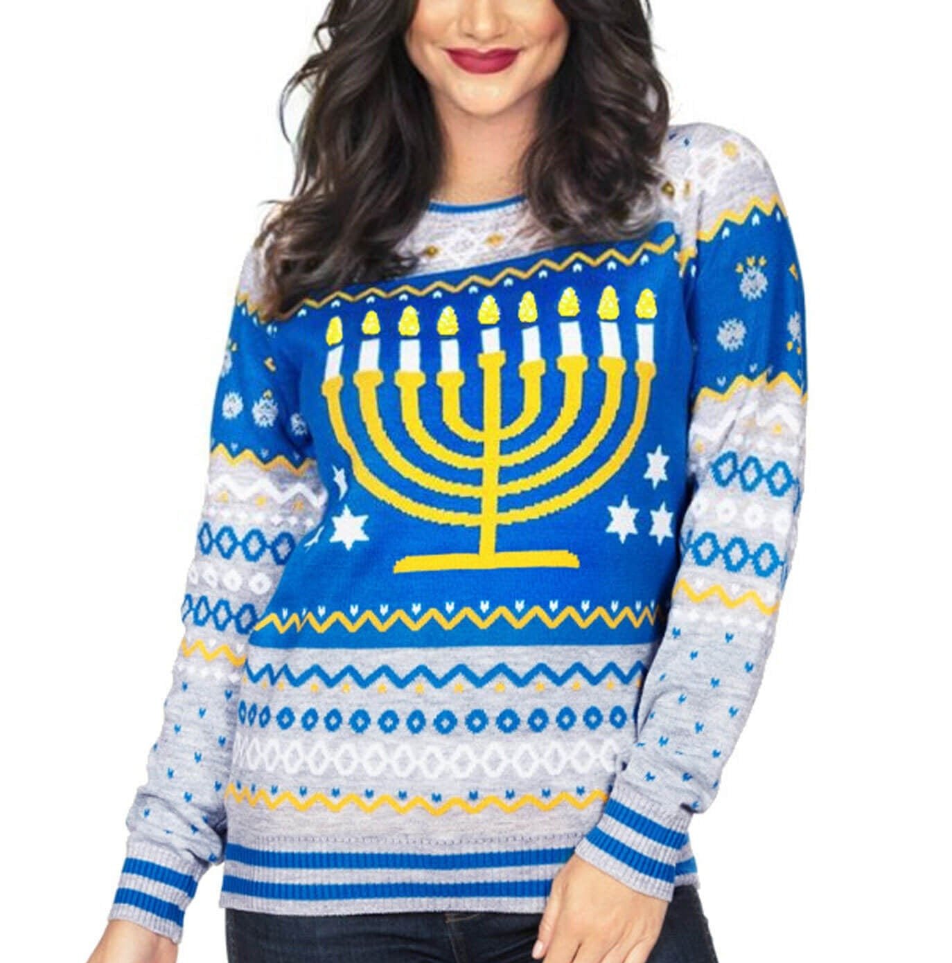 Women's Reversible Menorah Sequin Sweater by Tipsy Elves (Sizes XS - 5XL)、mySite、topwebapps