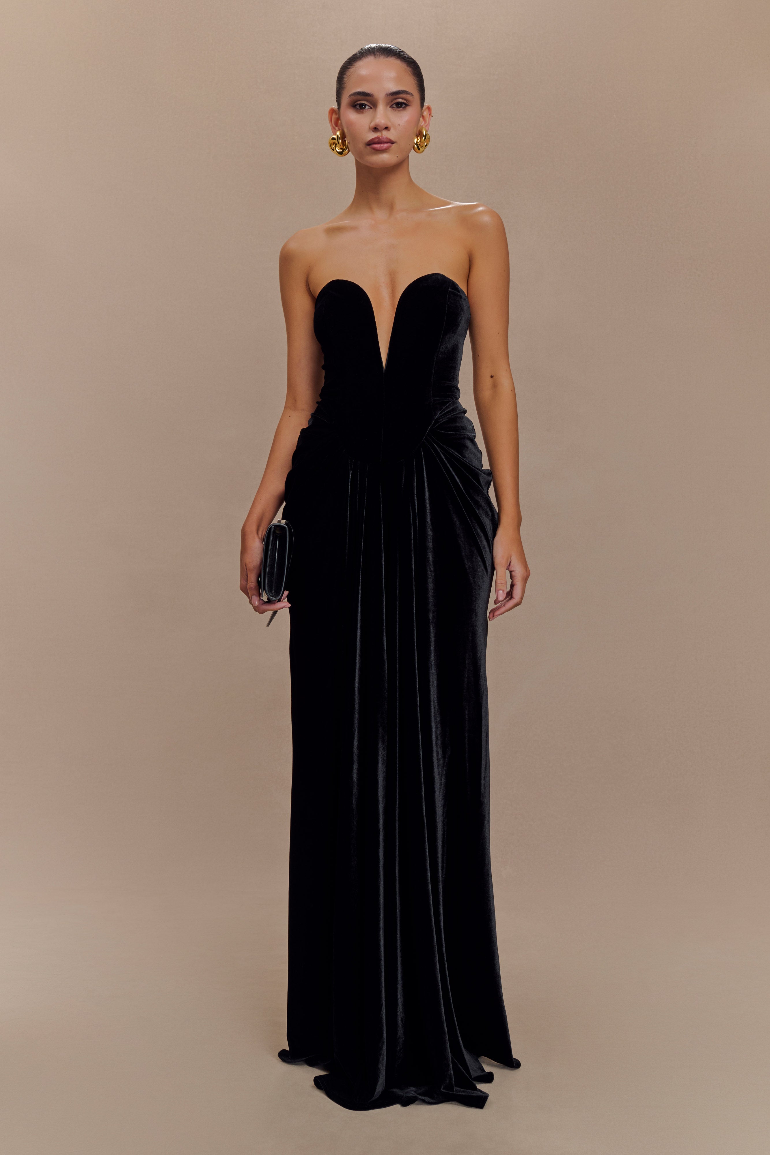 Paige Strapless Velvet Maxi Dress - Black、mySite、solidvoid