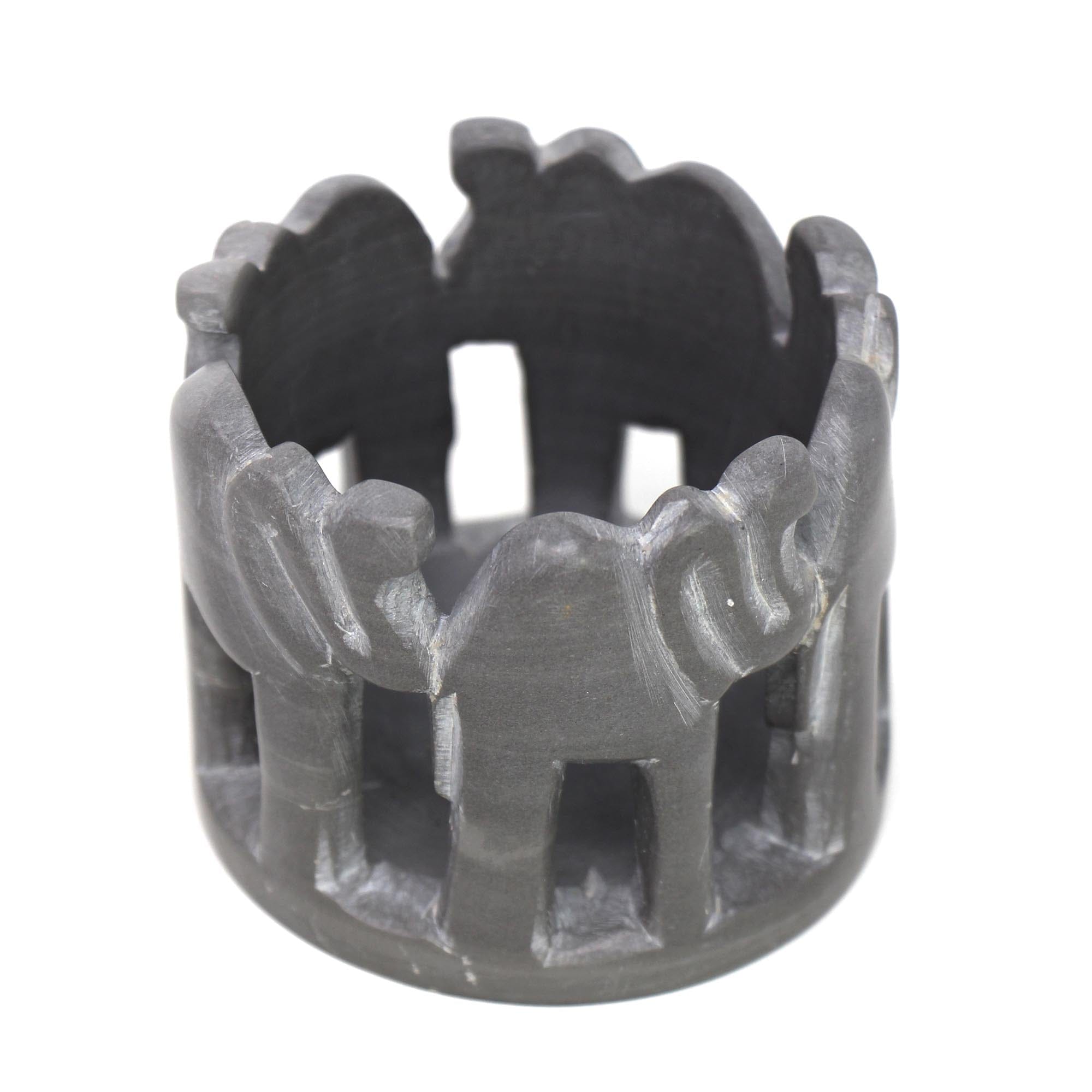 African Circle of Elephants Soapstone Sculpture, 3 to 3.5-inch - Dark Stone *、mySite、g9winljtr