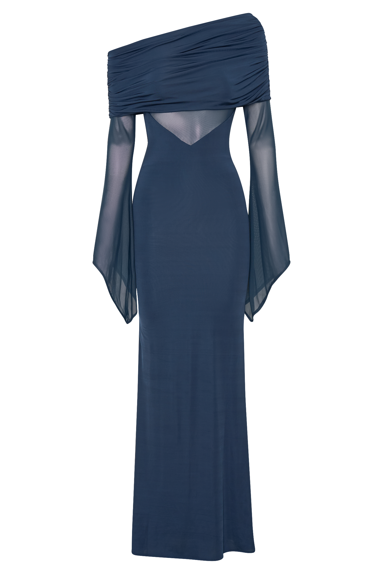 Kaitlin One Shoulder Slinky And Mesh Maxi Dress - Midnight Blue、mySite、solidvoid
