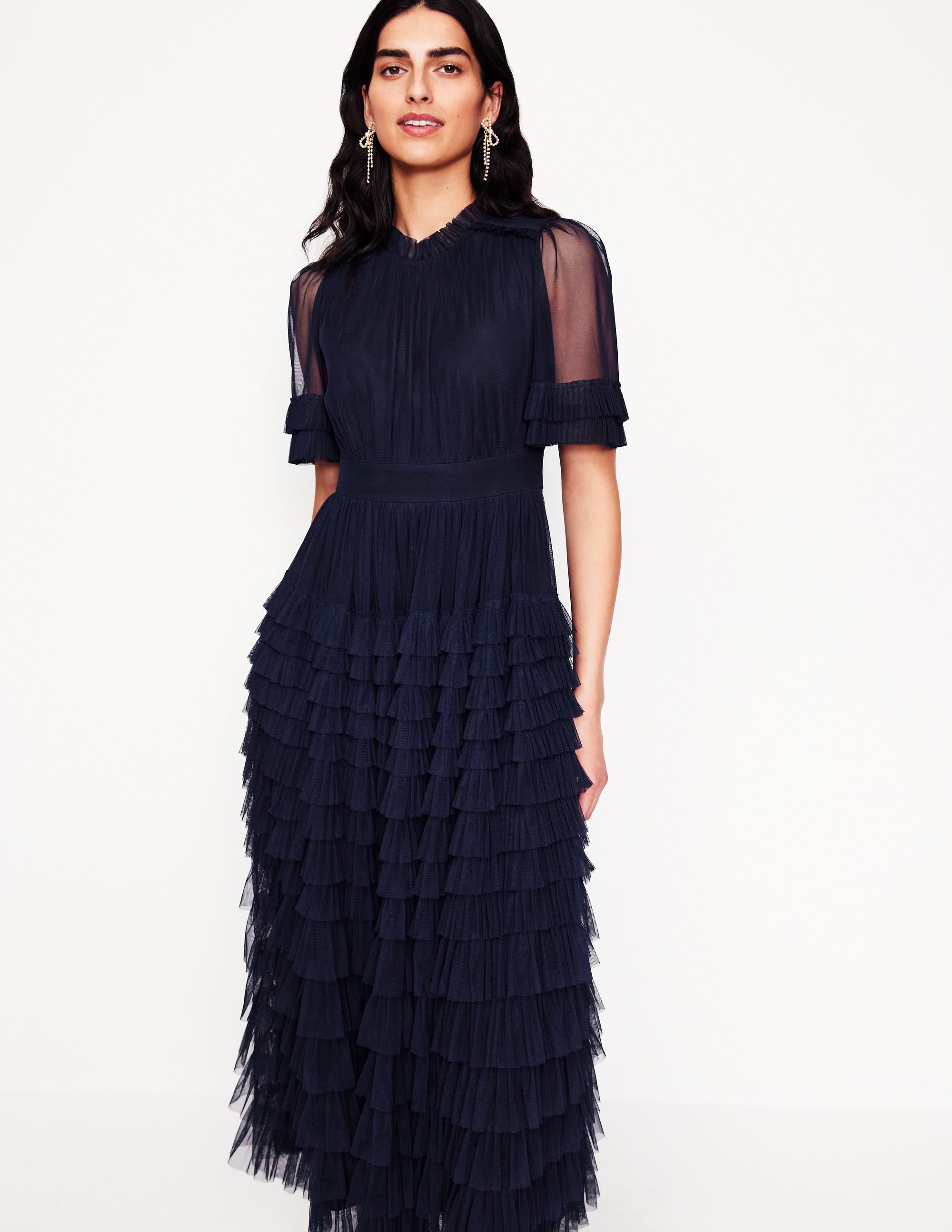  Tiered Ruffle Tulle Dress-Navy、mySite、ashleygrahame