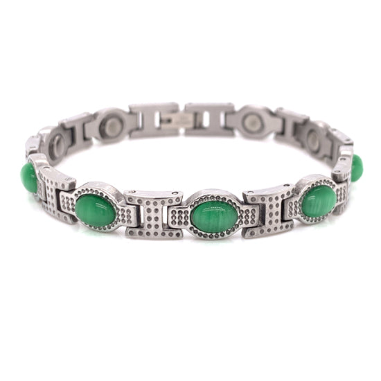 Stainless Steel Magnetic Bracelets With Green Stone & Germanium / MBL0037、mySite、dreamappss