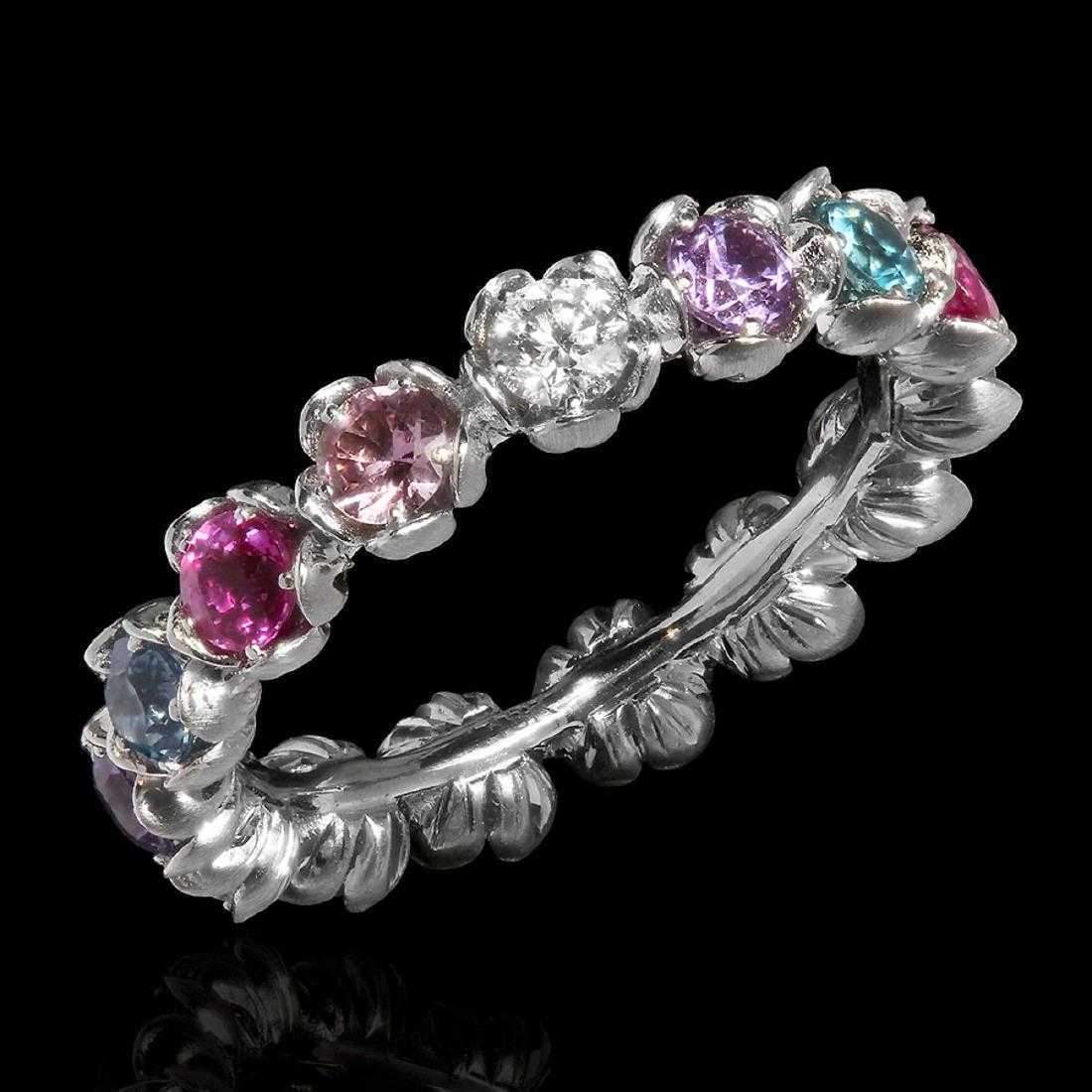 Sapphire and Diamond Eternity Band in 18K White Gold-Flower Motif、mySite、g9winljtr