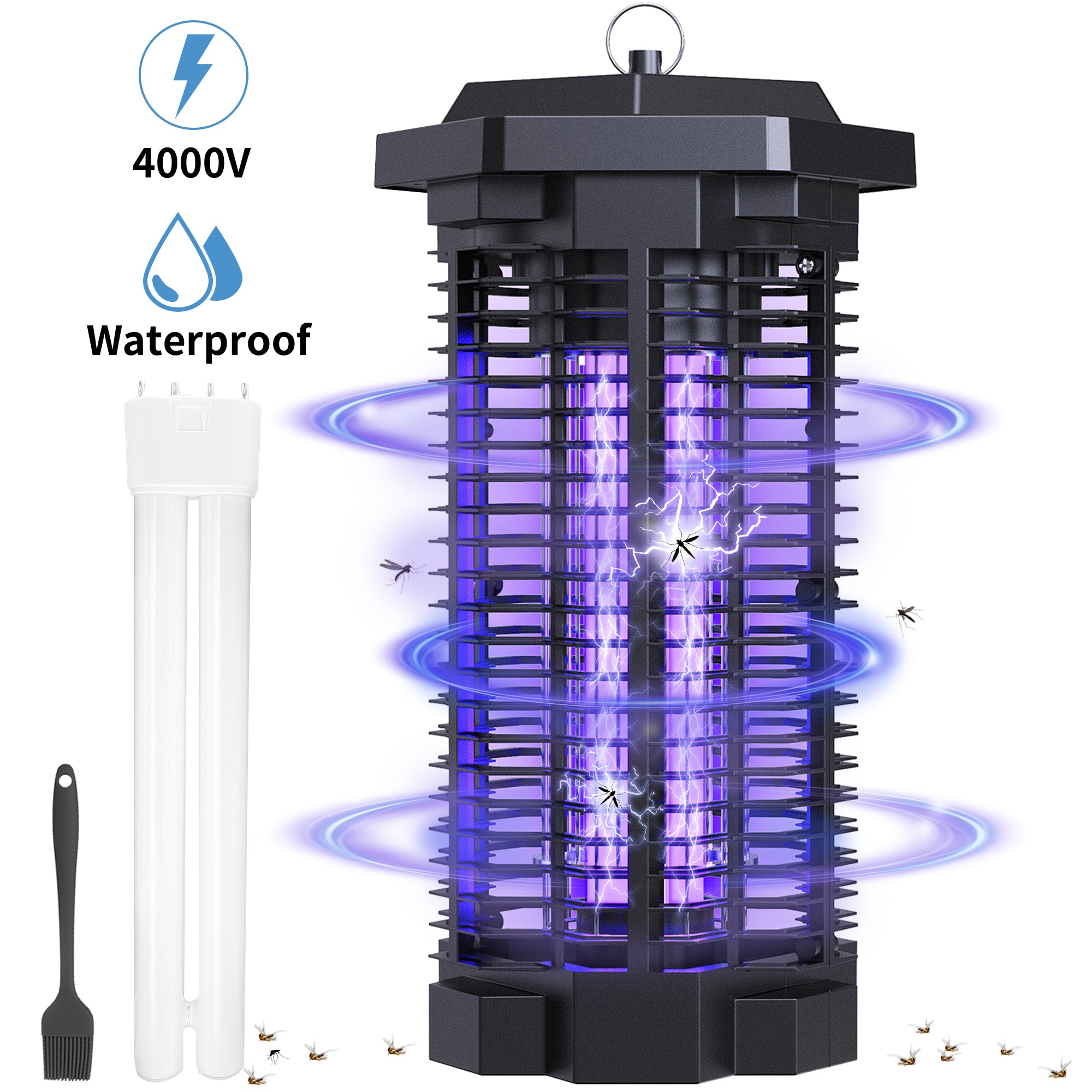 KLOUDIC Bug Zapper 4000 Volt Waterproof Electric Mosquito Killer Trap mosquito repellent outdoor for Home Backyard Patio Garden, Black、mySite、fannypackpong