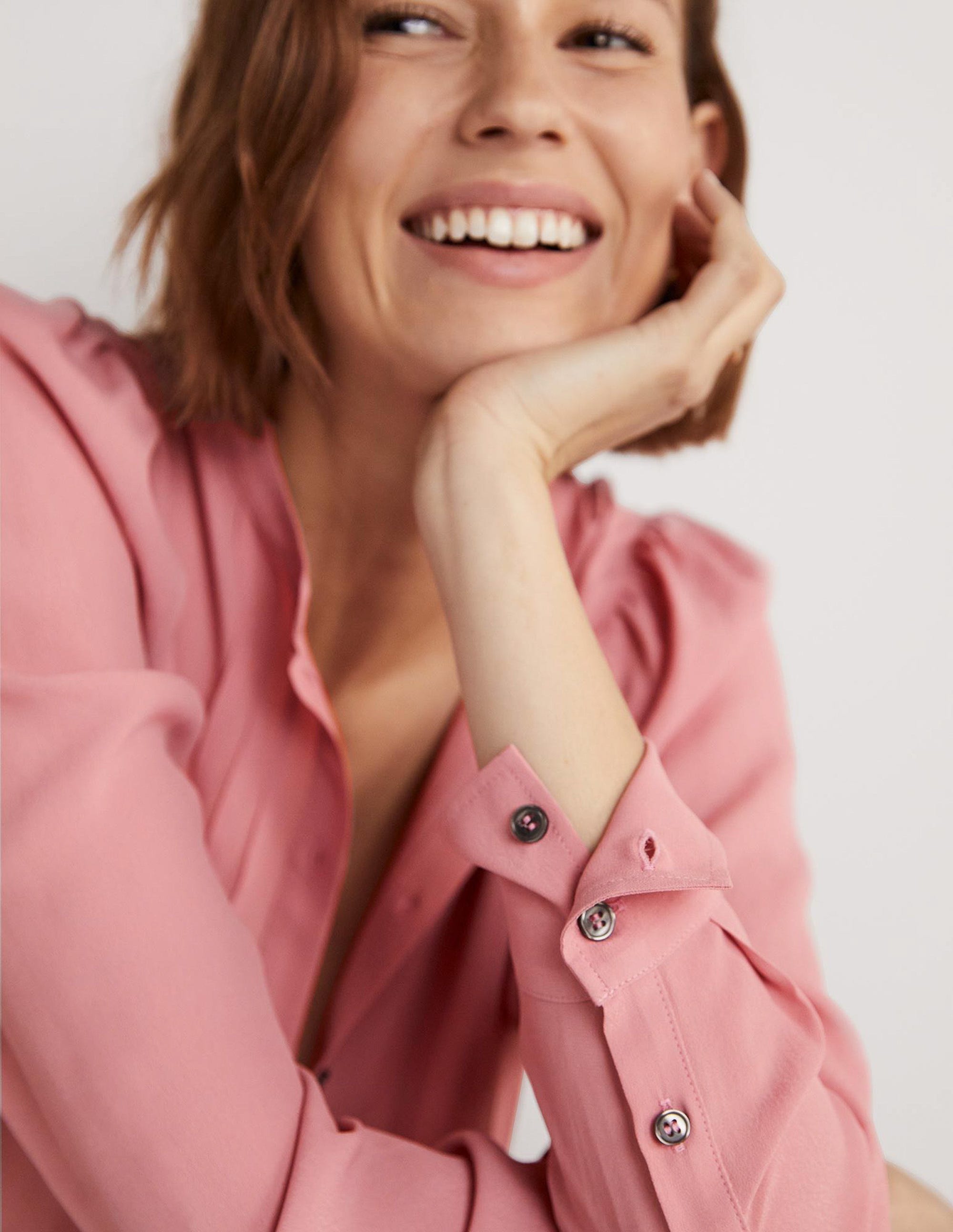  Pleated Button Through Blouse-Almond Pink、mySite、ashleygrahame