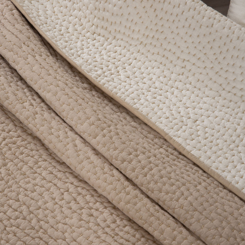 Cotton Bedspread with Pillow & Cushion Covers | Beige & Ivory | Set of 5、mySite、camillekostekn