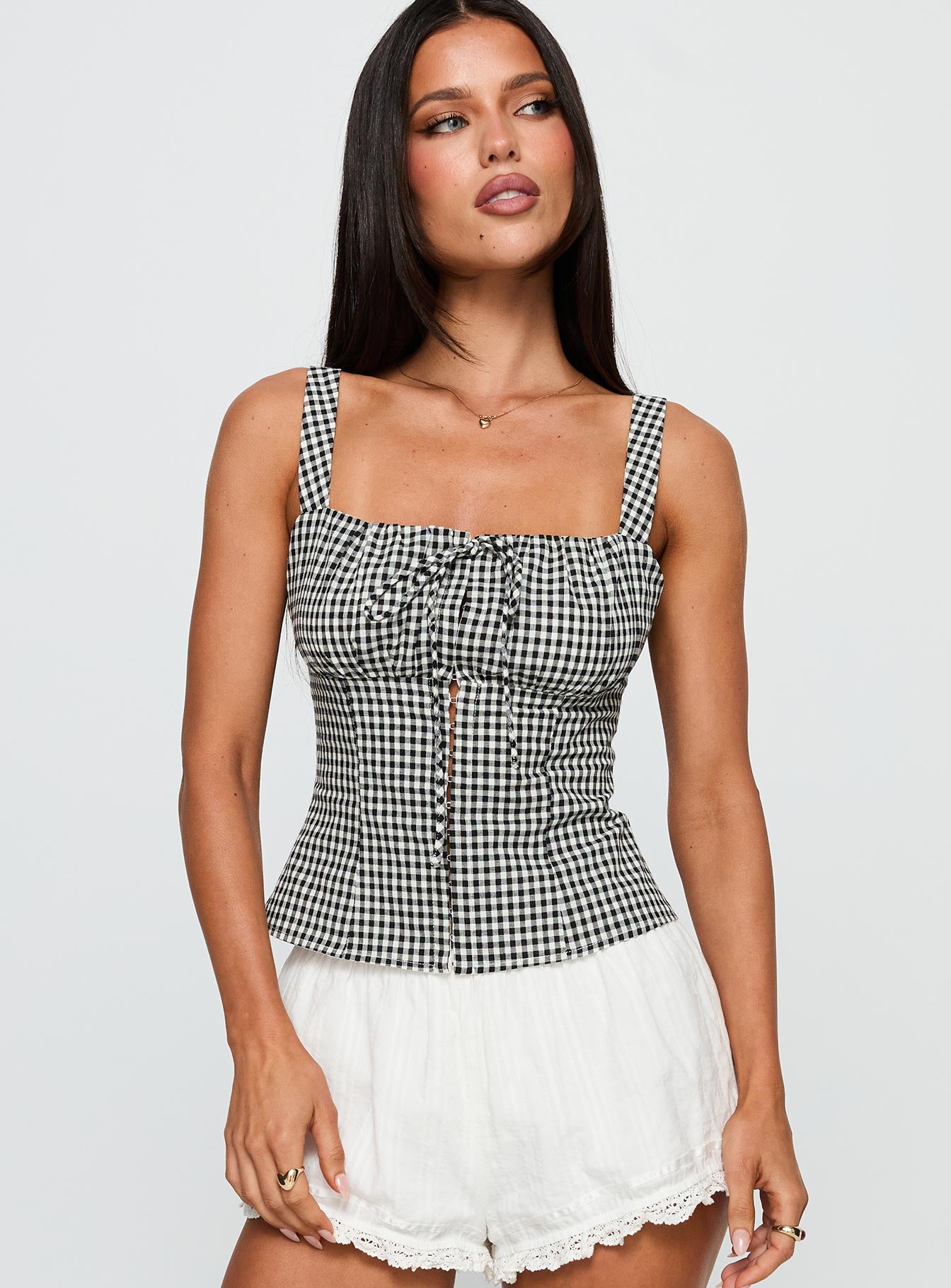 Modern Girl Top Black Gingham、mySite、solidvoid