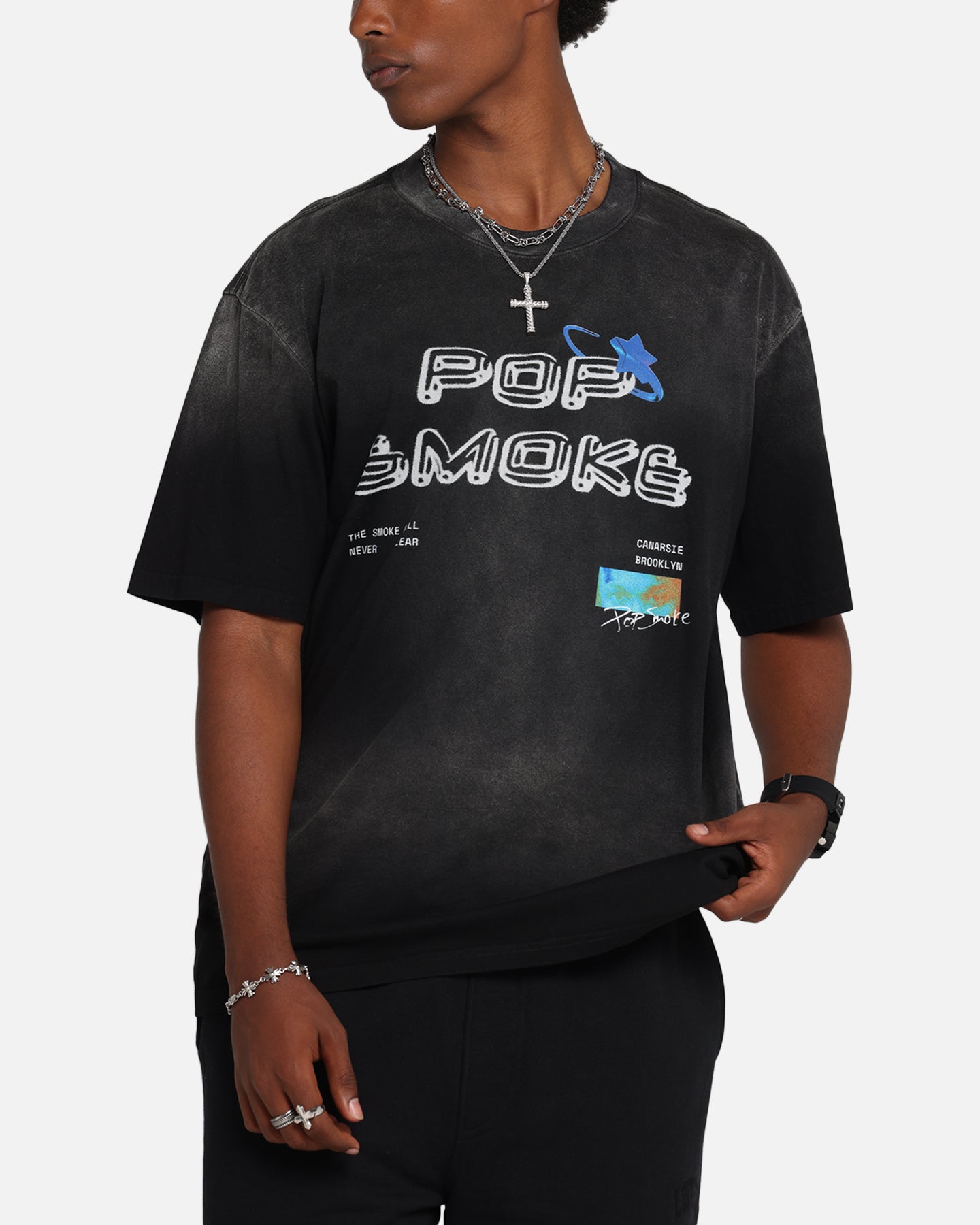 Pop Smoke Never Clear T-Shirt Black Wash、mySite、zt4zffjzw