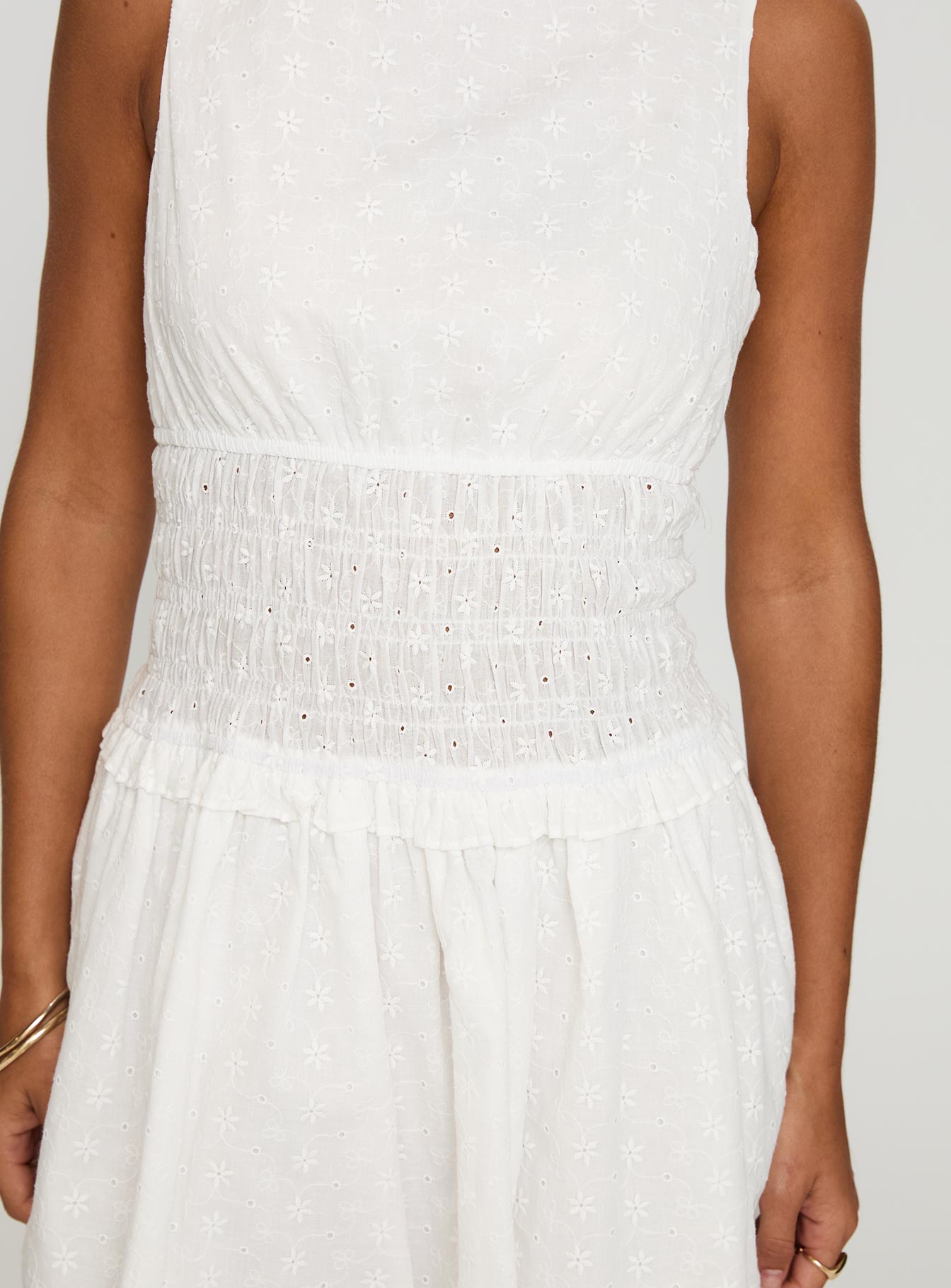 Yennifer Shirred Broiderie Mini Dress White、mySite、solidvoid