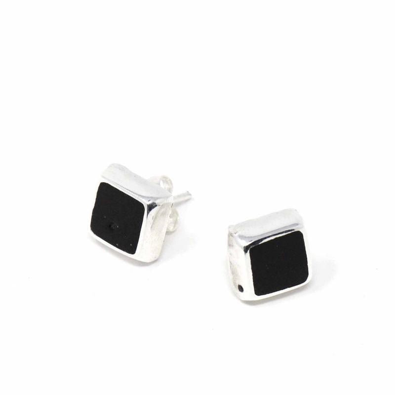Sterling Silver Earrings, Sterling Silver Black Square、mySite、g9winljtr