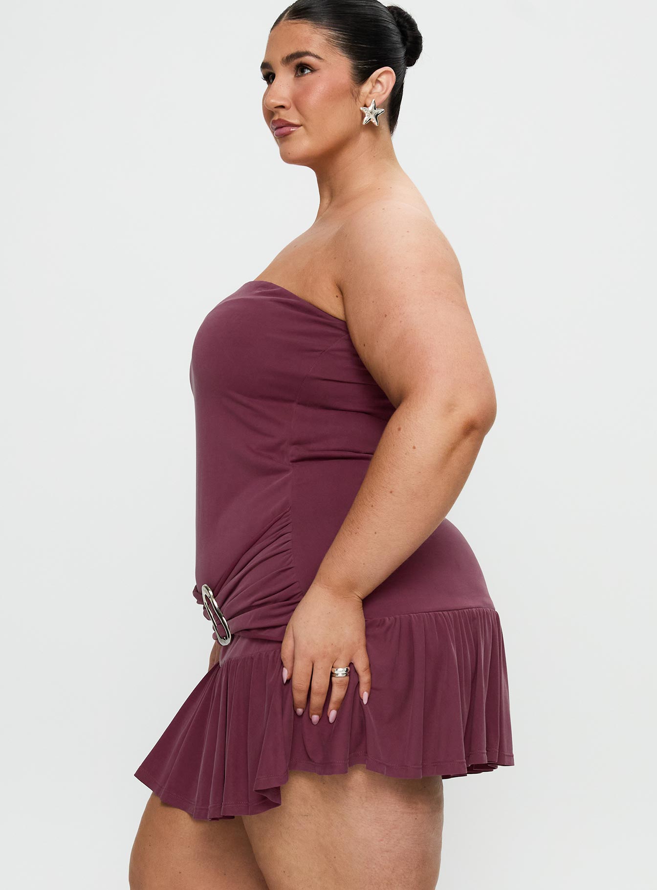 Love Lingers Strapless Mini Dress Burgundy Curve、mySite、solidvoid