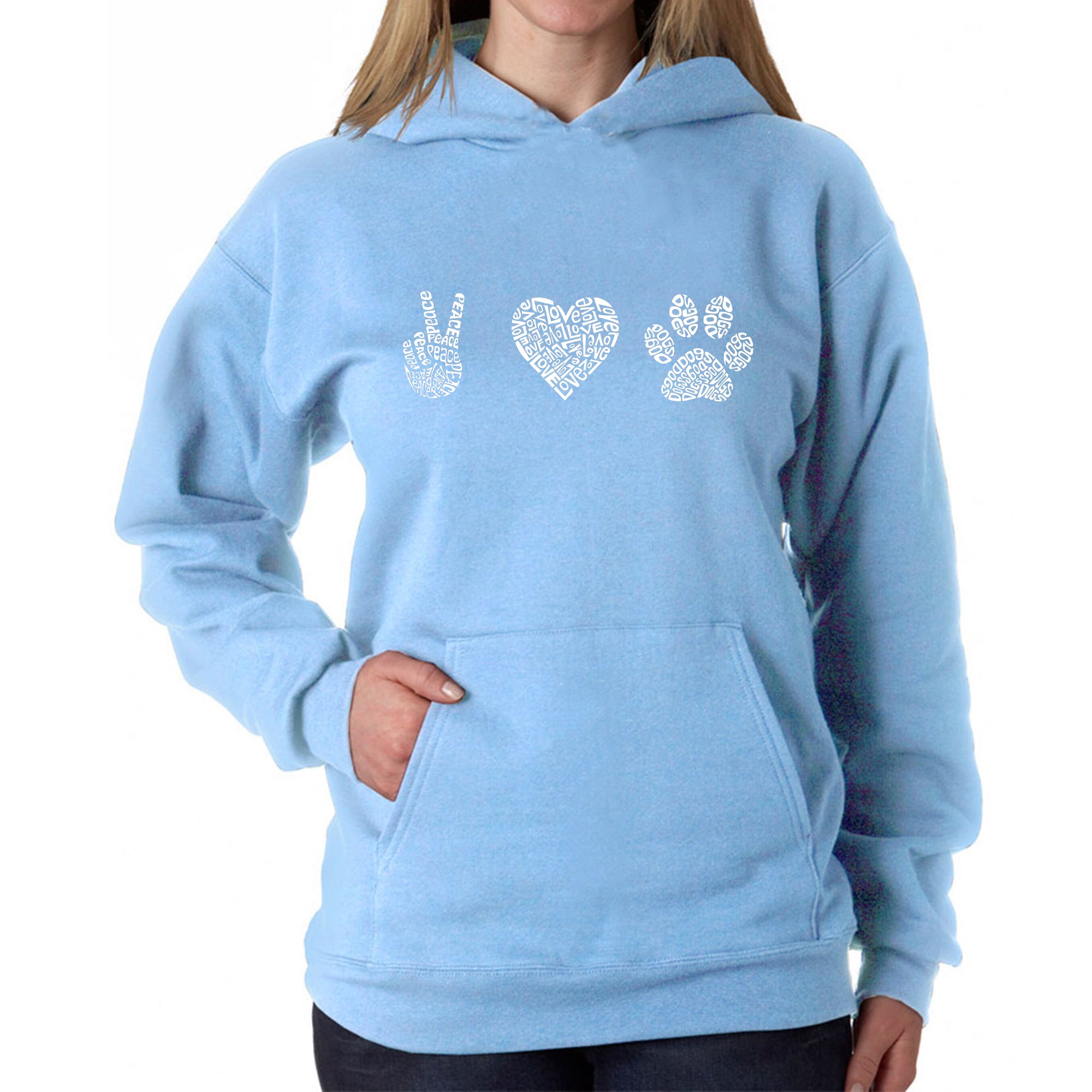 Peace Love Dogs - Women's Word Art Hooded Sweatshirt、mySite、camillekostekn
