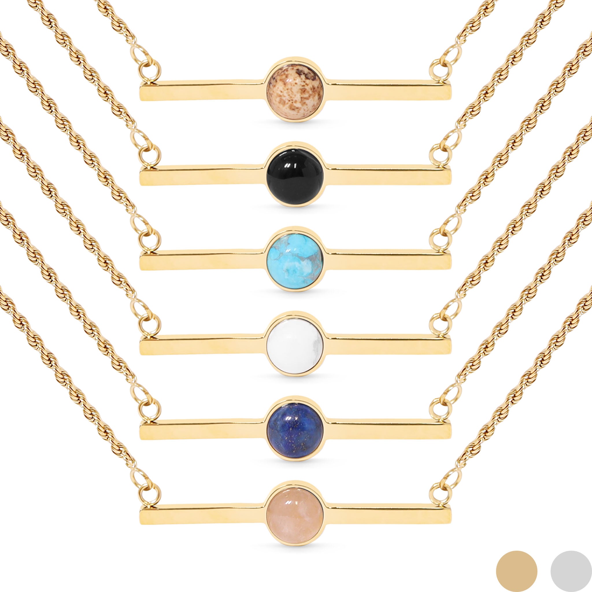 18K Gold PVD Stainless Steel Semi Precious Natural Stone Bar Necklace / CHN9965、mySite、dreamappss