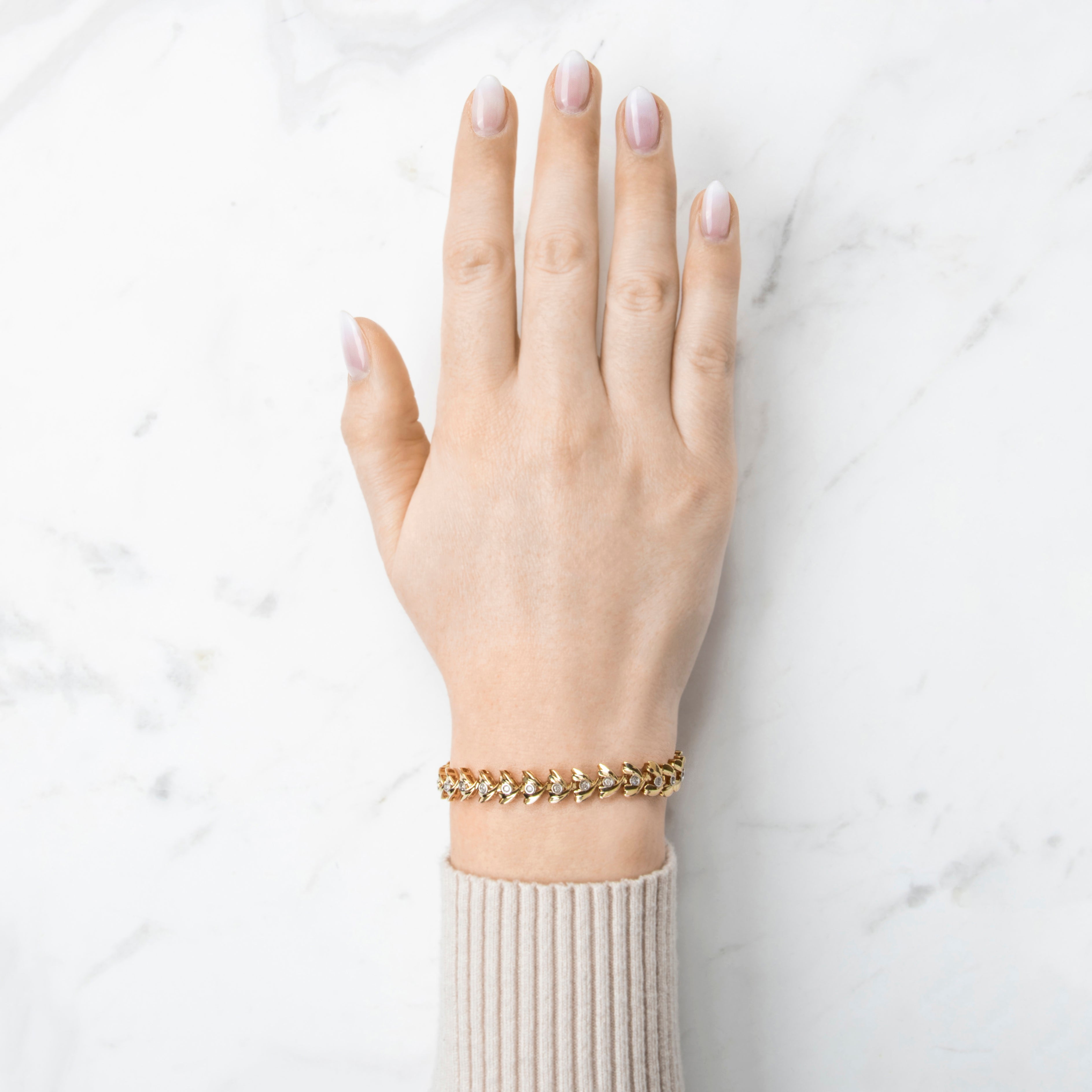 Vintage 14k Yellow Gold .434cttw Diamond Fancy Link Tennis Bracelet 7、mySite、hinf8tx79