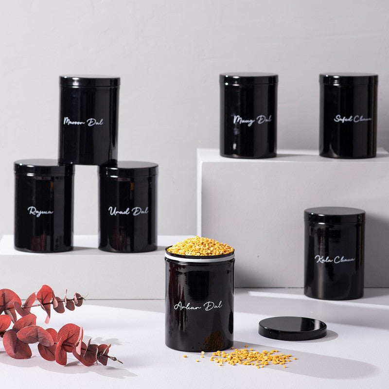 Stainless Steel Storage Jar Canister Set | Black | Set of 8、mySite、camillekostekn