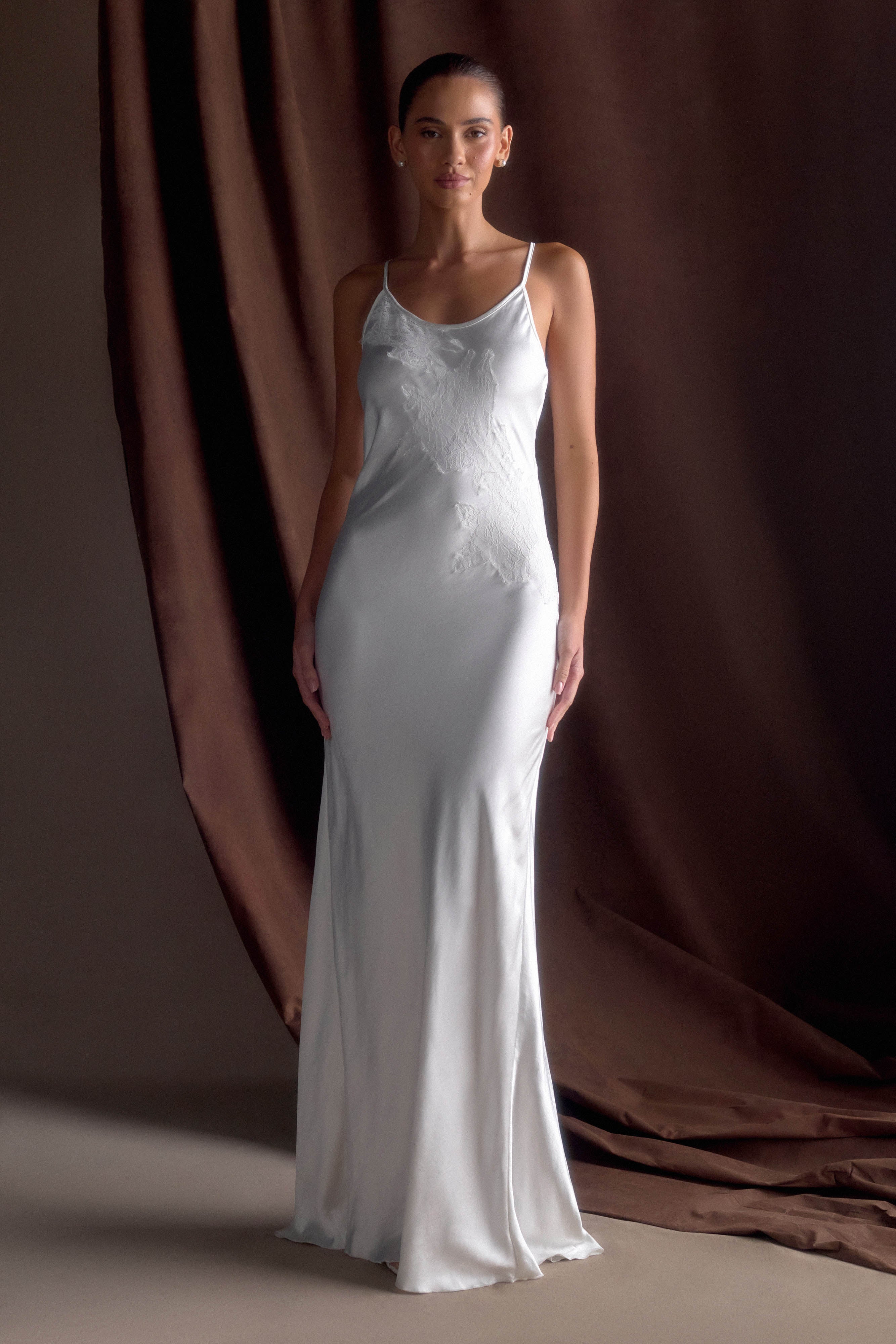 Saylor Satin Slip Maxi Dress - Ivory、mySite、solidvoid