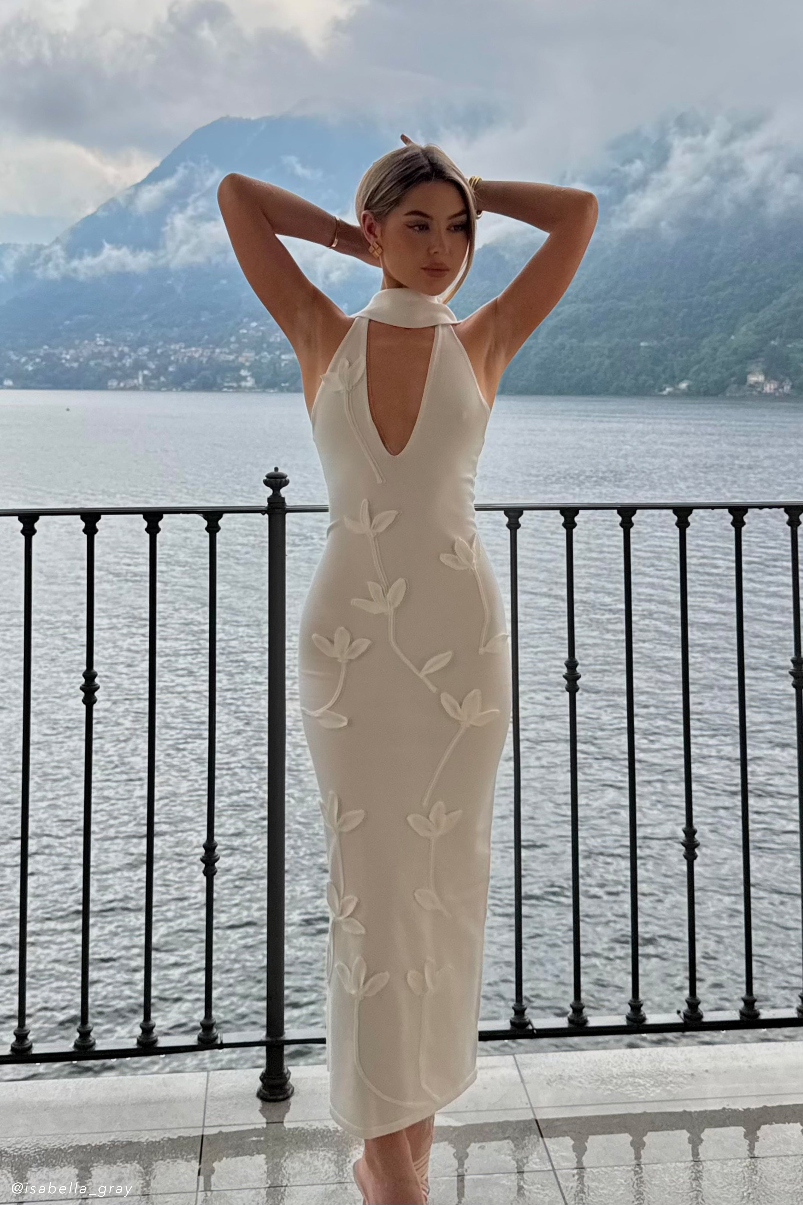 Wynn Floral Knit Midi Dress - White、mySite、solidvoid