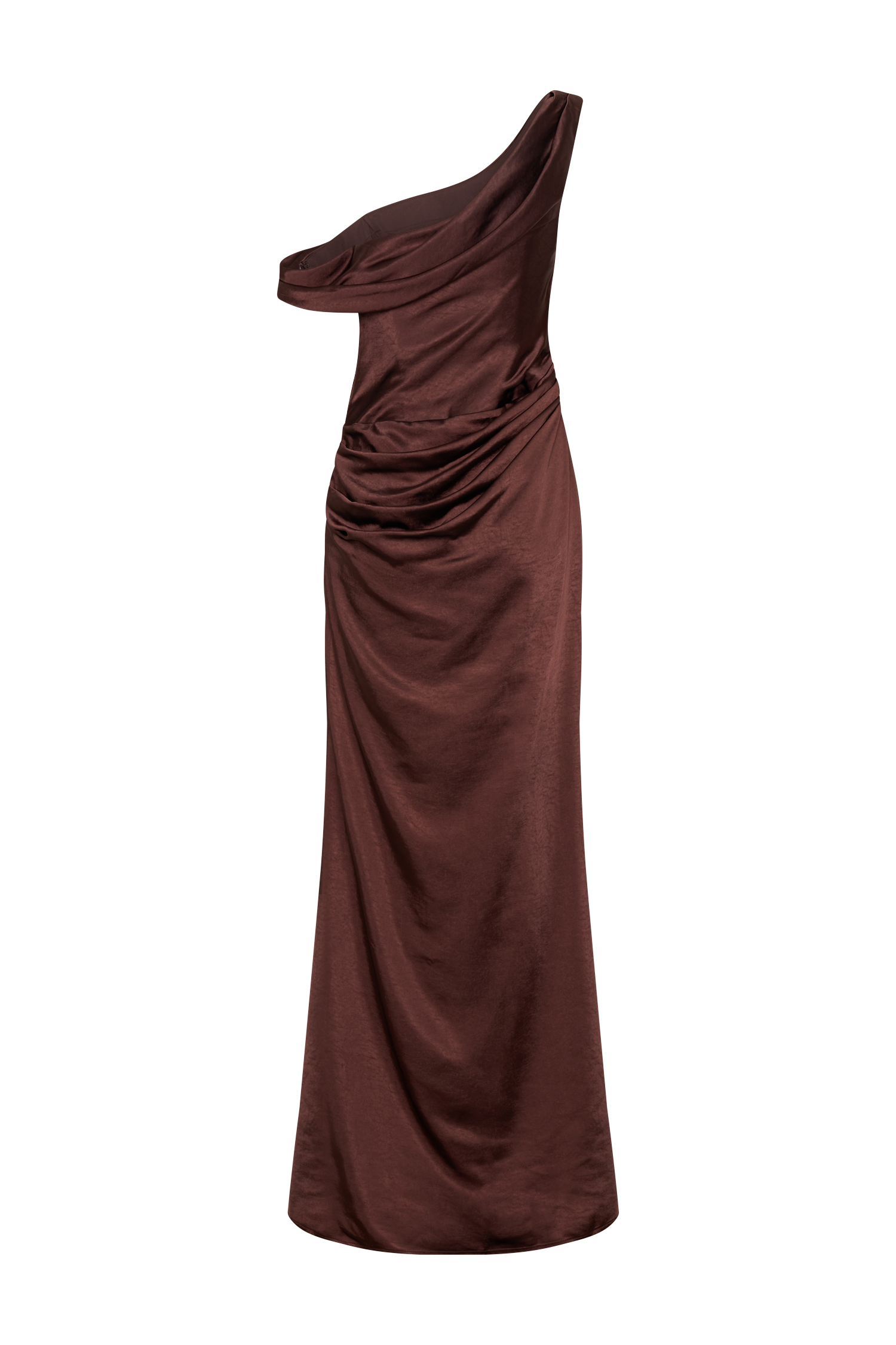 Dalia Off Shoulder Satin Maxi Dress - Dark Chocolate、mySite、solidvoid