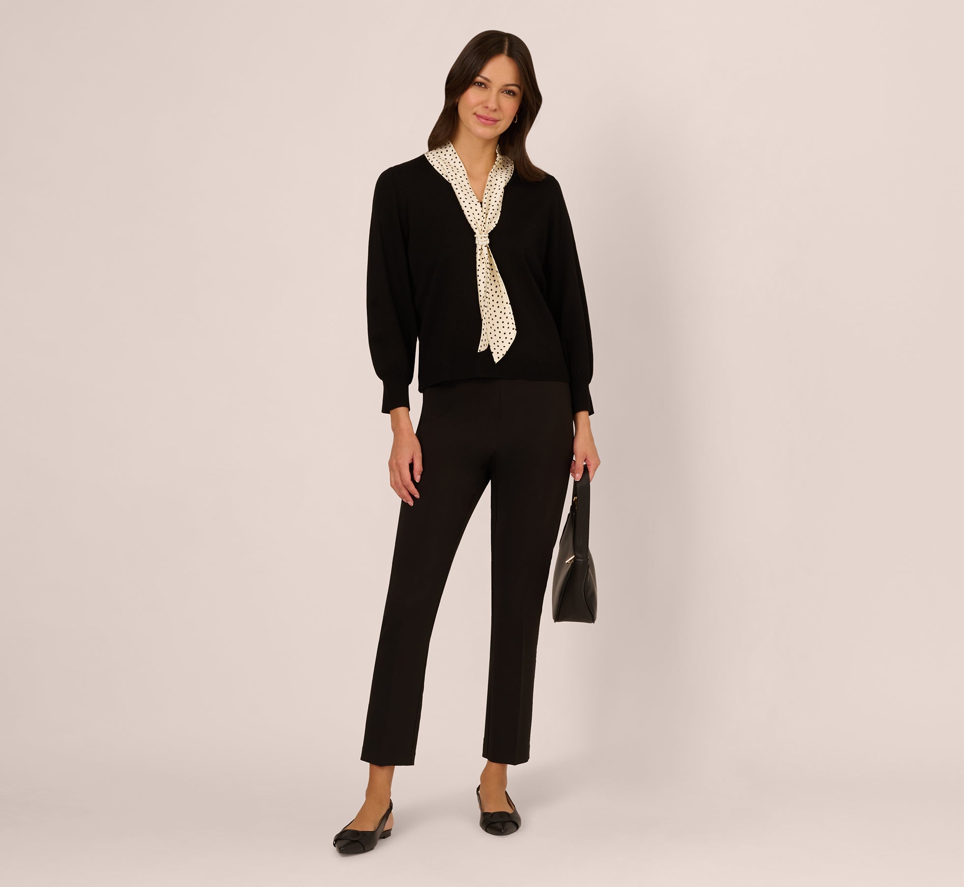 Three Quarter Sleeve Combo Scarf Sweater In Black Champagne Blush、mySite、solidvoid