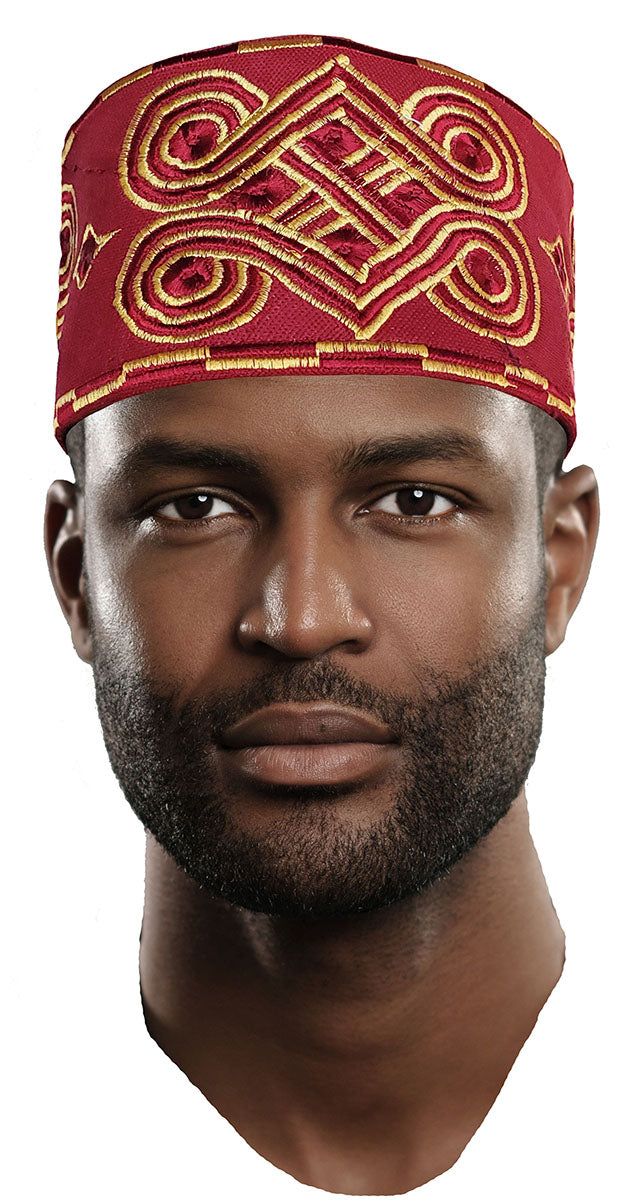 Burgundy Embroidered African Hand woven Aso Oke Hat、mySite、solidvoid