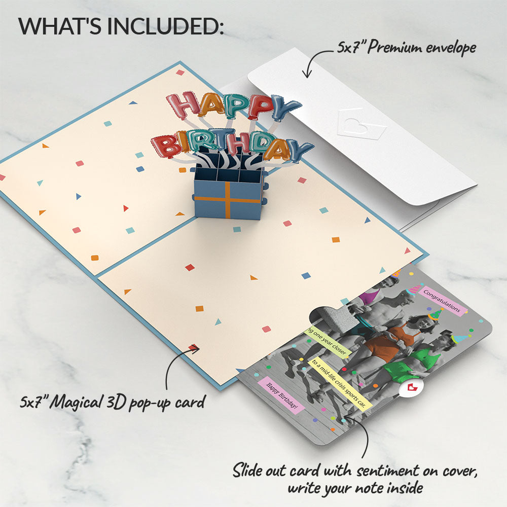 Happy Birthday Burst Pop-Up Card and A Mid-life Crisis Sports Car Sentiment Set、mySite、solidvoid