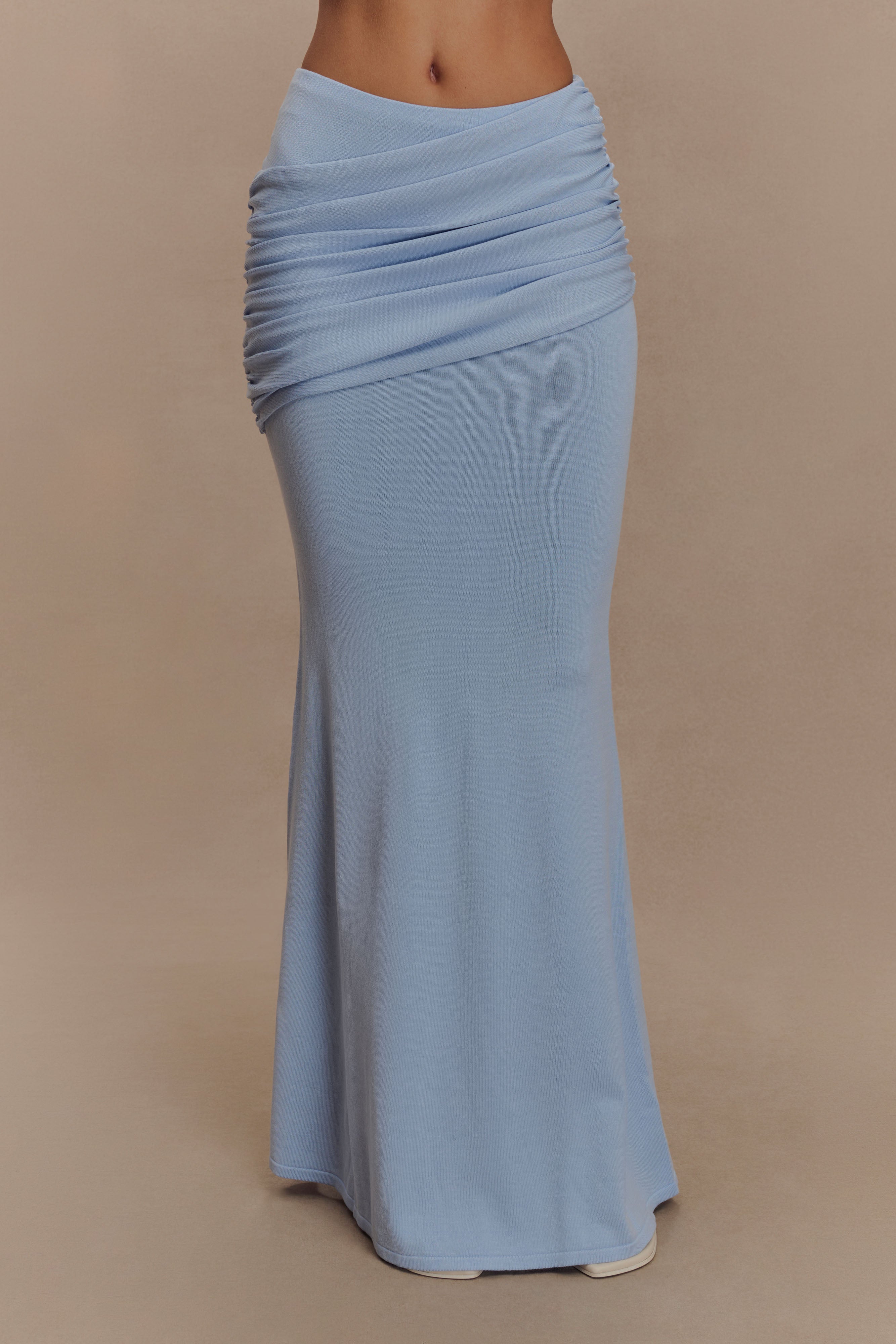 Irene Gathered Knit Maxi Skirt - Blue、mySite、solidvoid
